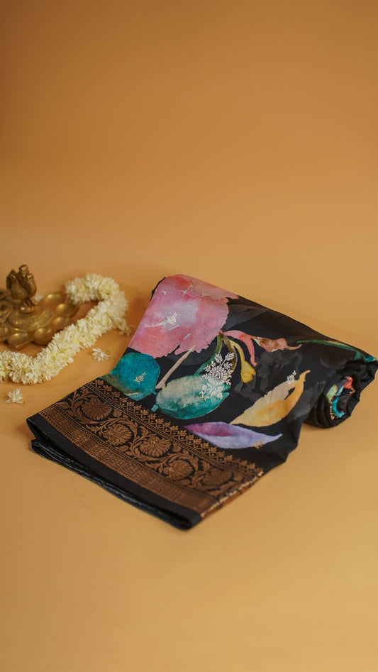 Rangrasiya "Pure Mango Raw Silk With Pure Zari Kadwa Work In Vibrant Color Fusion"