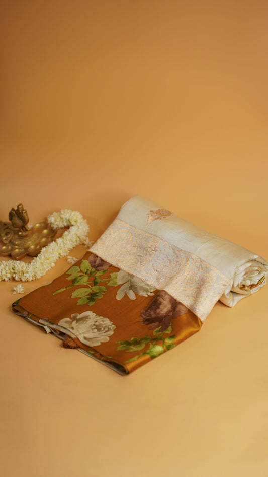 Rangrasiya "Pure Mango Raw Silk With Pure Zari Kadwa Work In Vibrant Color Fusion"