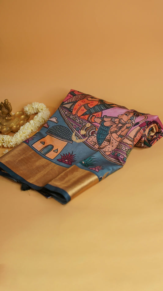 Rangrasiya "Pure Mango Raw Silk With Pure Zari Kadwa Work In Vibrant Color Fusion"