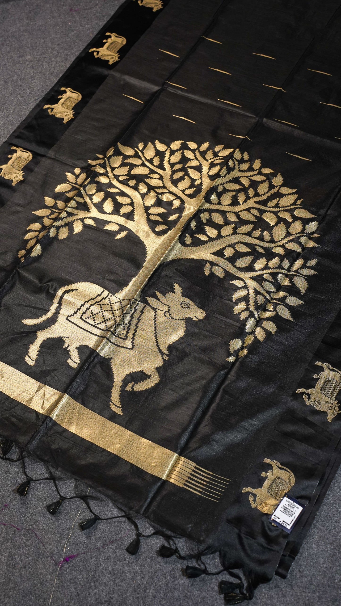 "UTSAV BANARAS 108" Banarasi Black Raw Silk With Nandi Border Saree