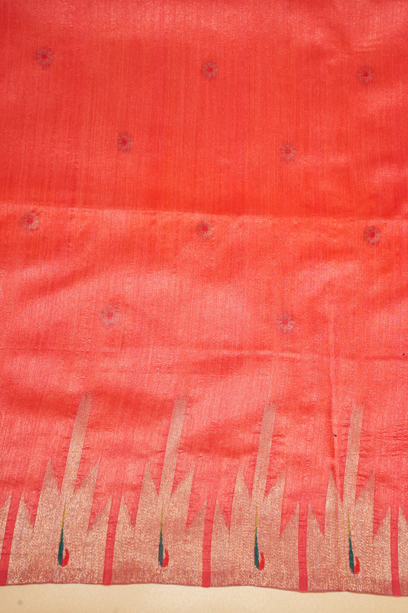 "UTSAV BANARAS 168" Banarasi Coral-Red Cotton Tissue With Kamal Butta Silk Saree