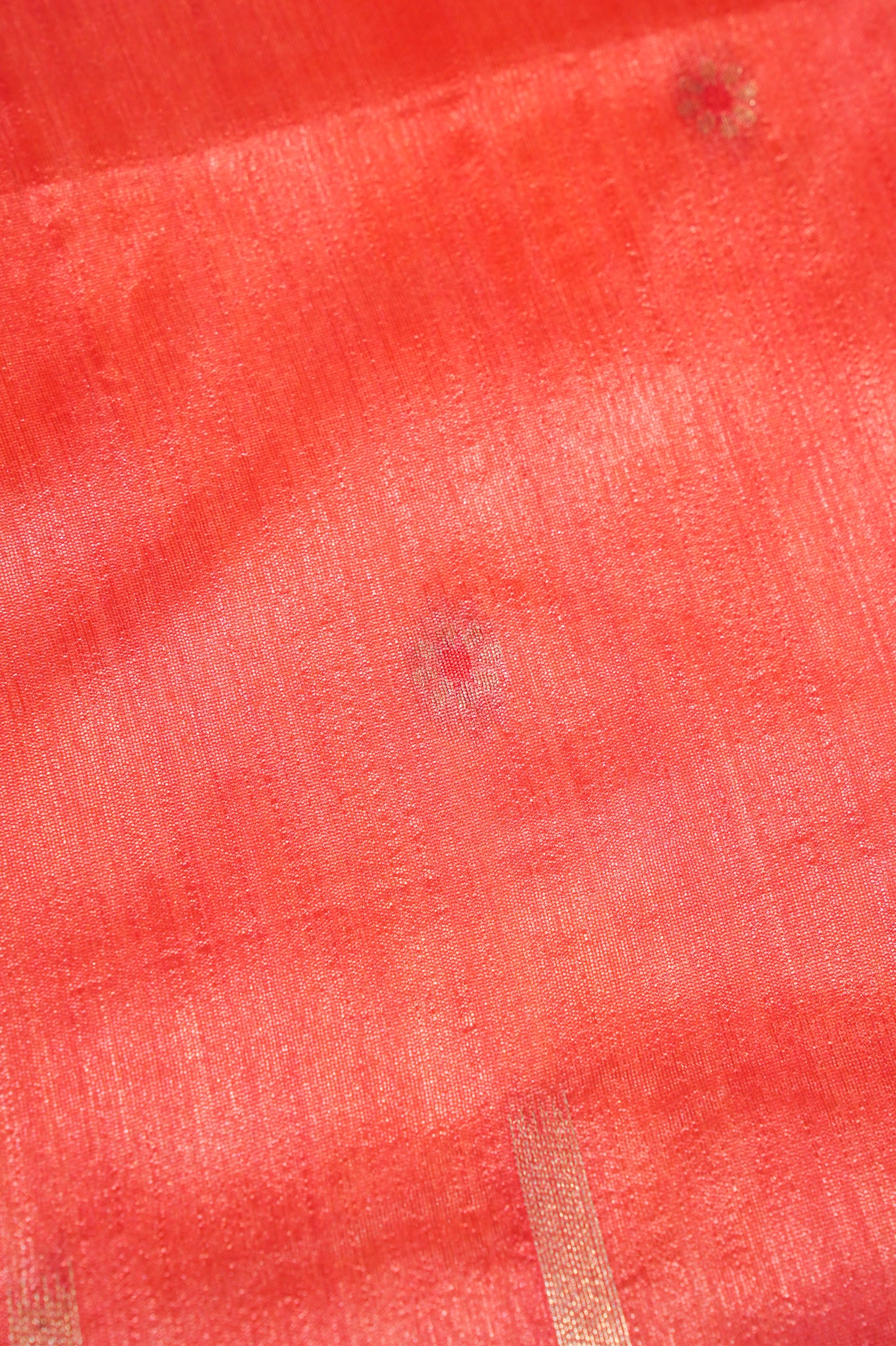 "UTSAV BANARAS 168" Banarasi Coral-Red Cotton Tissue With Kamal Butta Silk Saree