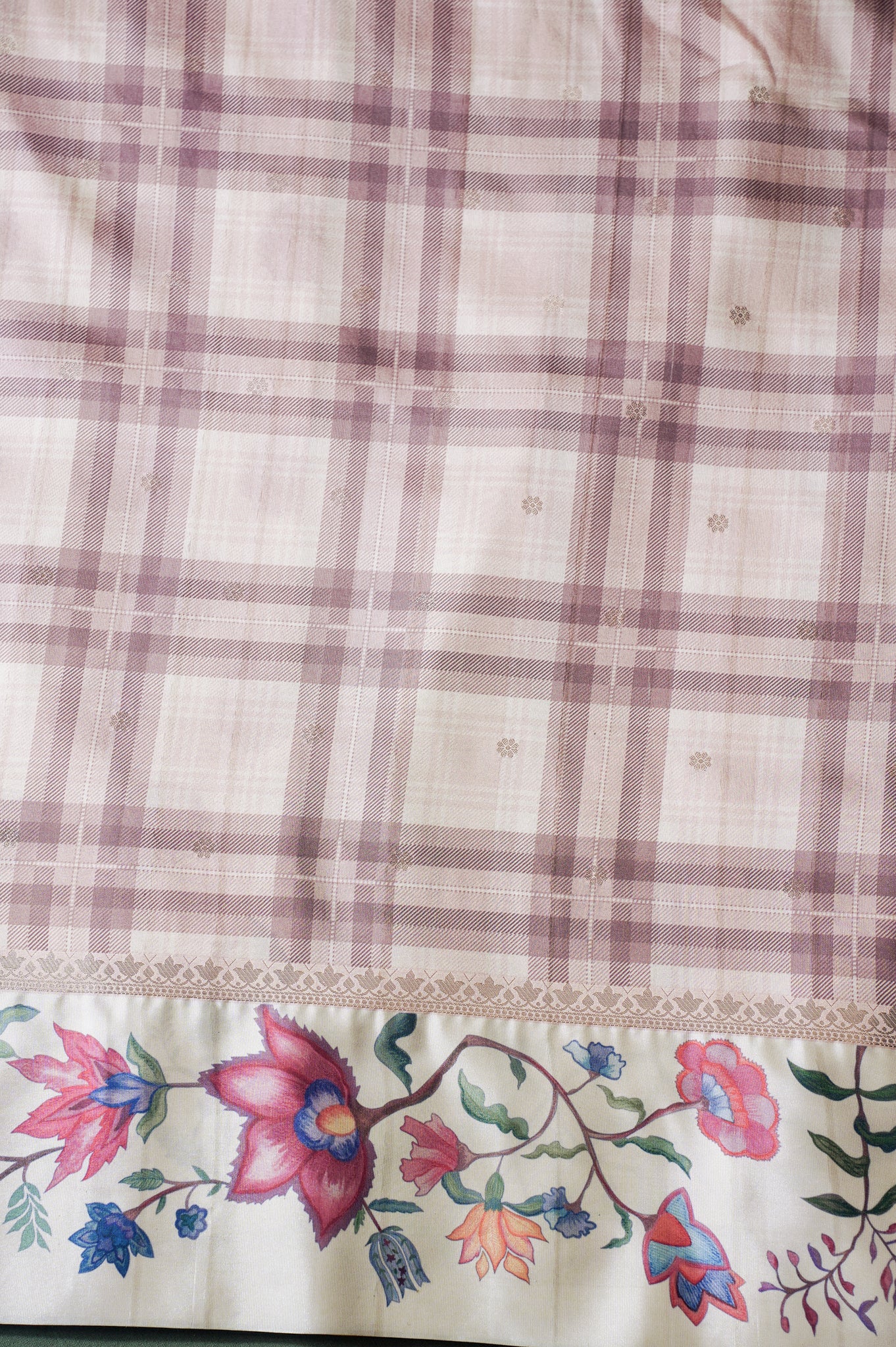 "UTSAV BANARAS 242" Banarasi Block Print Soft Silk Saree With Floral Checks