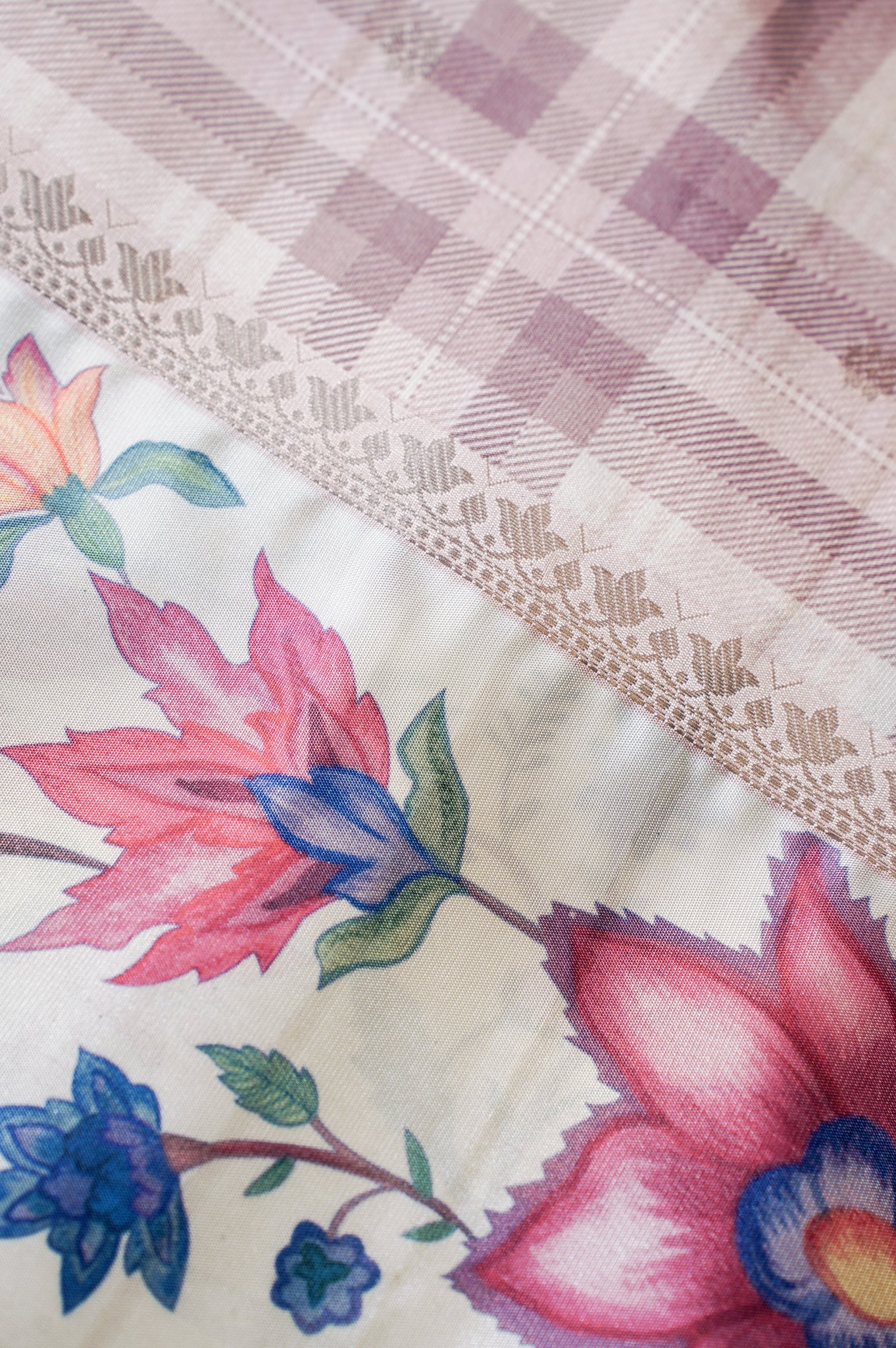 "UTSAV BANARAS 242" Banarasi Block Print Soft Silk Saree With Floral Checks