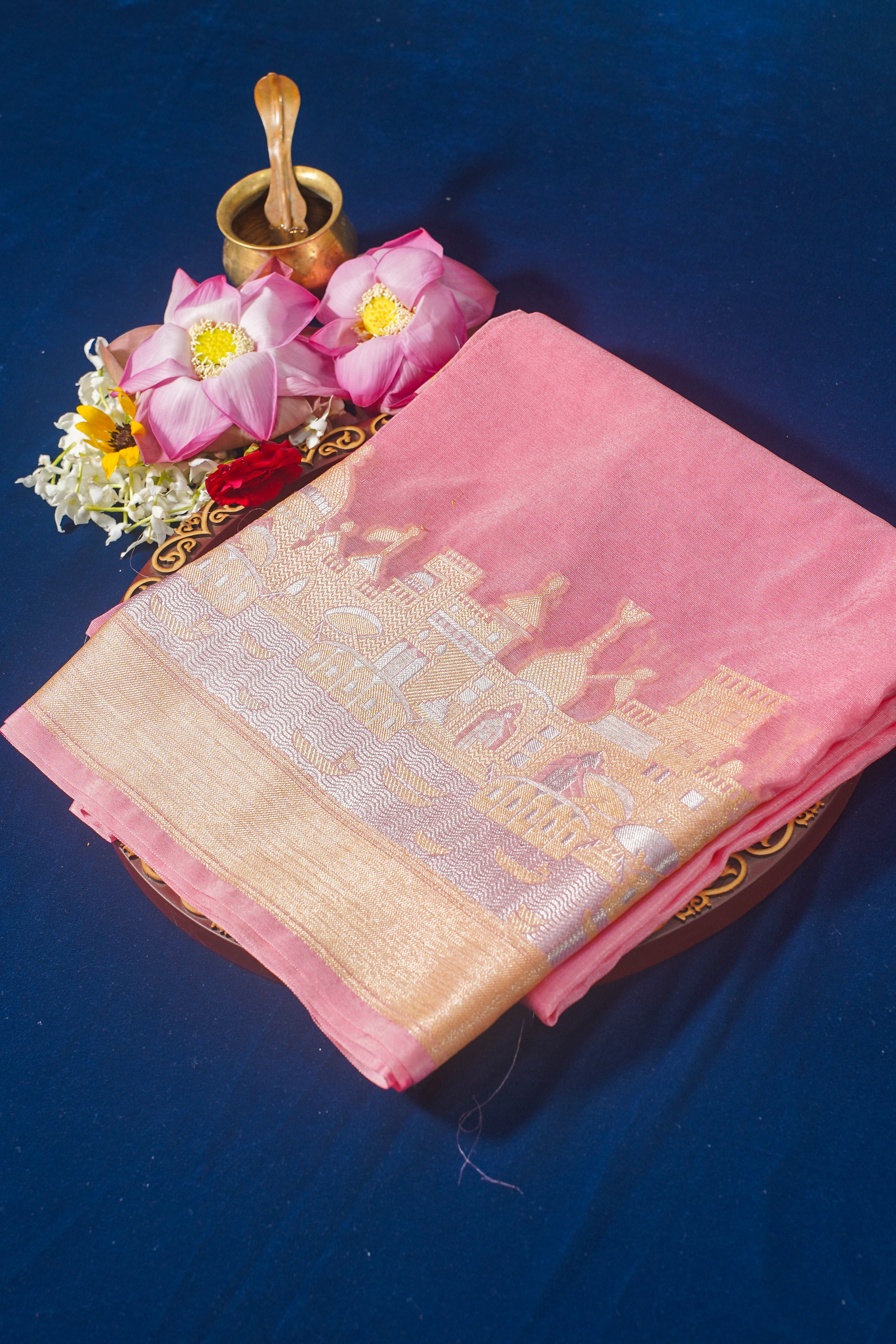 "UTSAV BANARAS 003C" Banarasi Light Pink Kashi Ghat Pattern Silk Saree