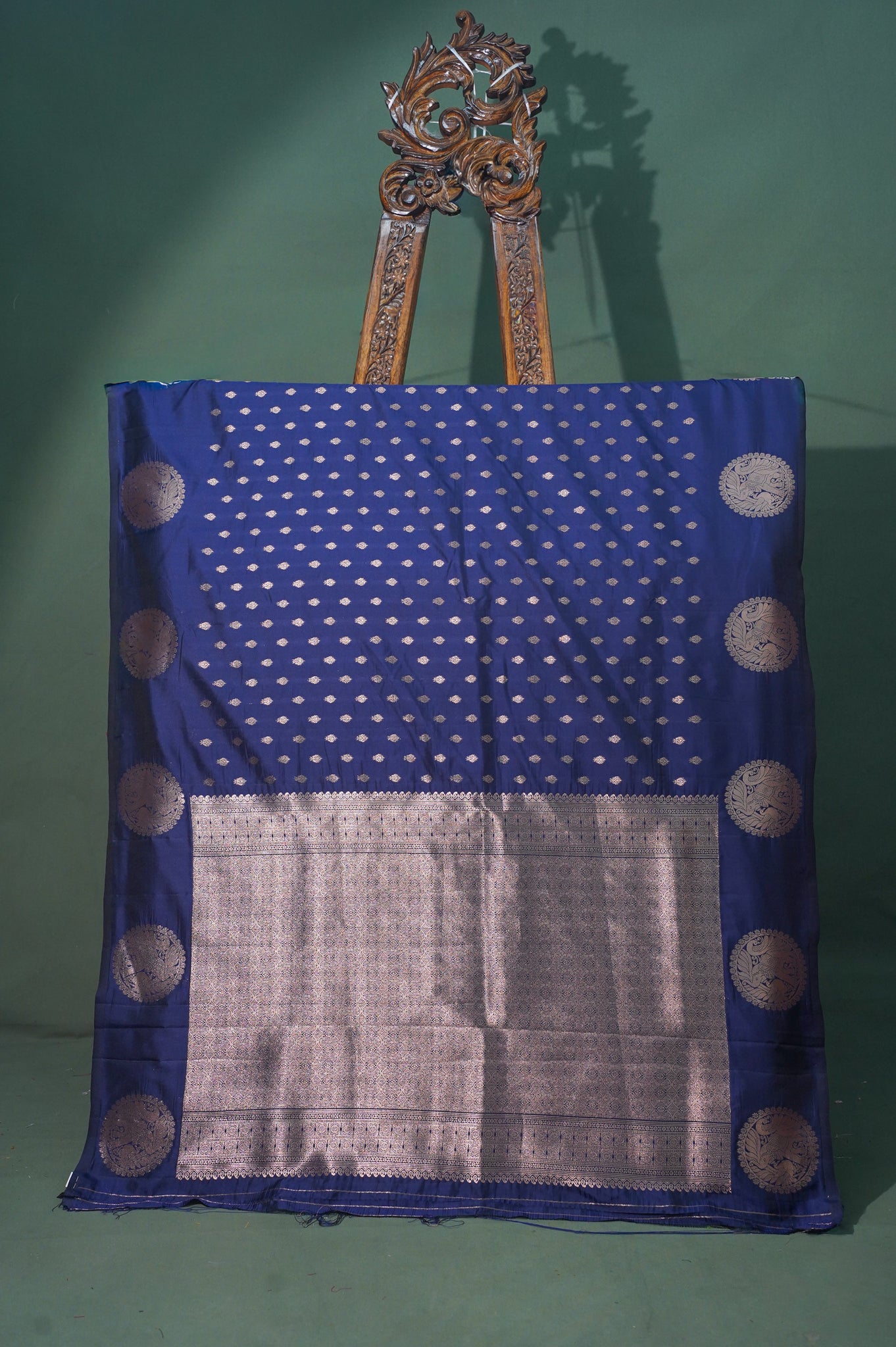 UTSAV BANARAS 327: Indigo Banarasi Raw Silk Saree with Small Zari Buti, Zari Pallu & Mandala Border