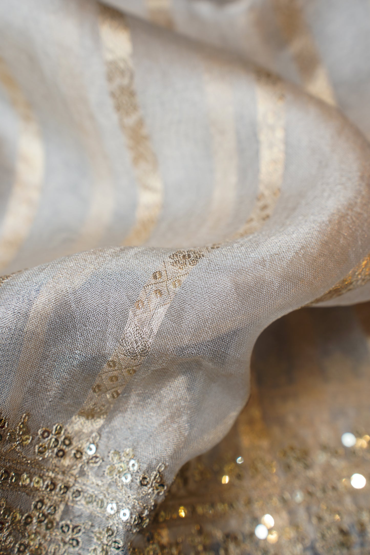 Tarini Beige Pure Tissue Silk Banarasi Unstitched Salwar Suit Set