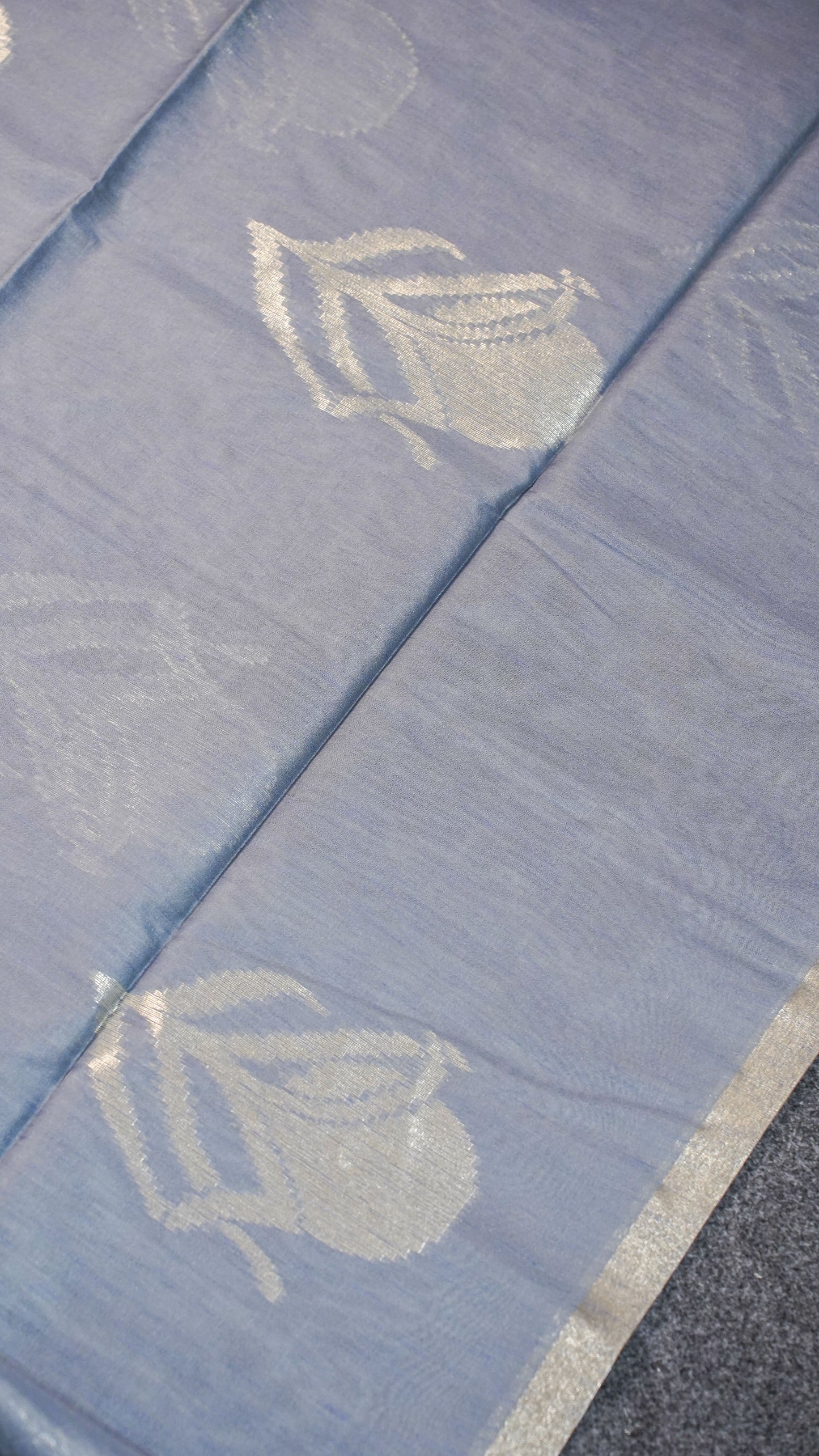 "UTSAV BANARAS 126" Banarasi Grey Linen Upada Butta Silk Saree