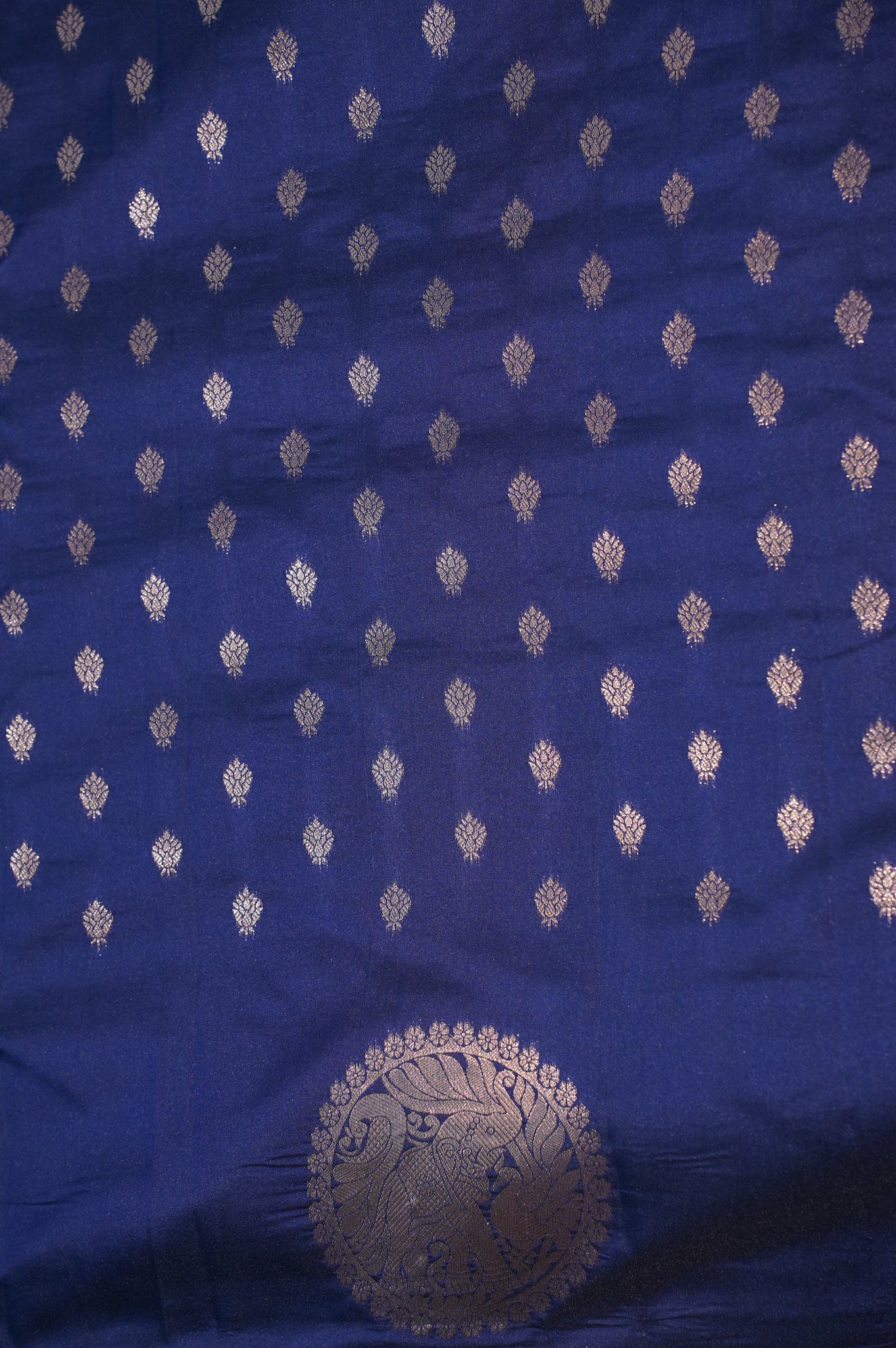 UTSAV BANARAS 327: Indigo Banarasi Raw Silk Saree with Small Zari Buti, Zari Pallu & Mandala Border