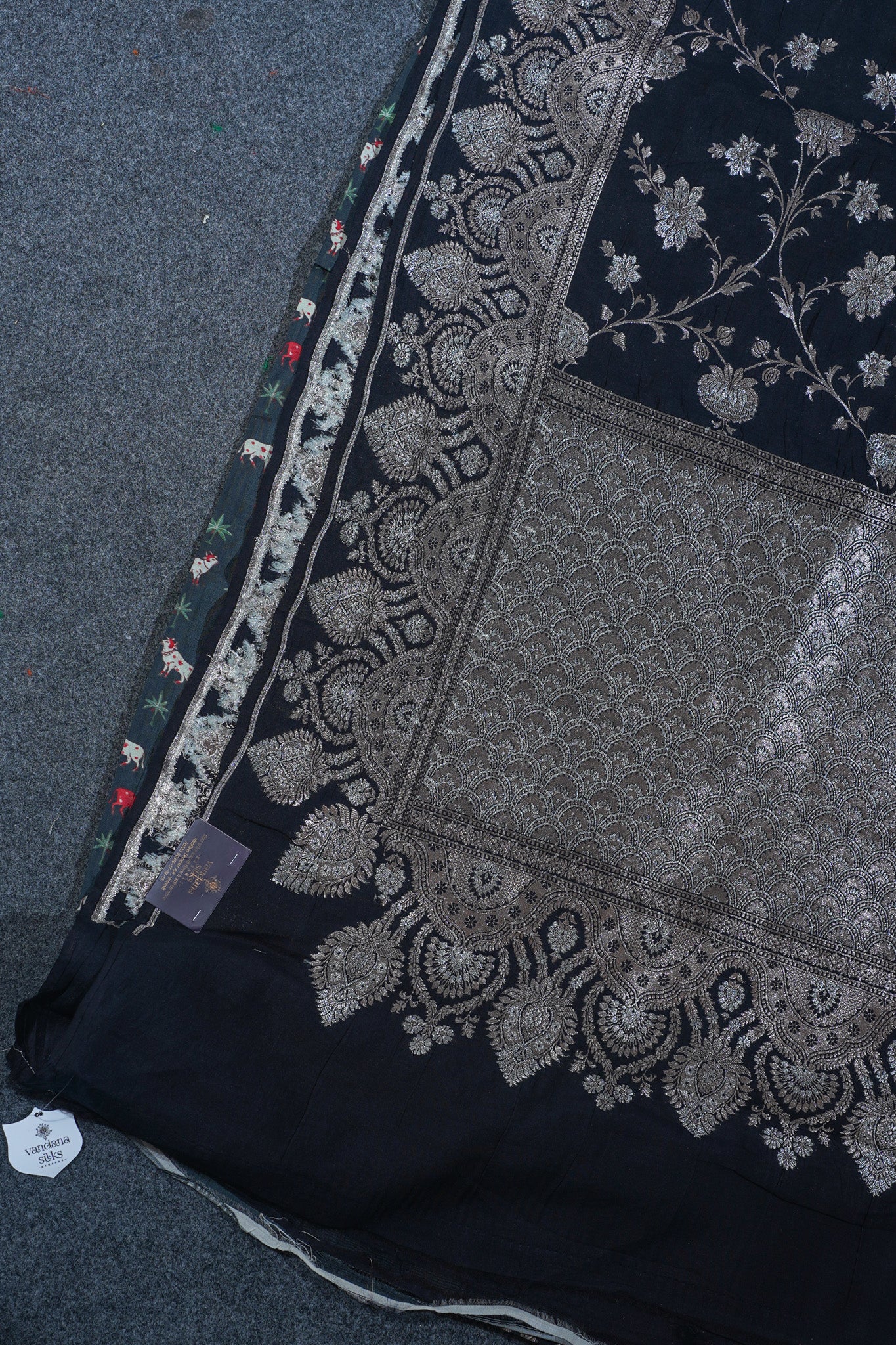 "VIRASAT 144" Black Pure Banarasi Silk Saree With Golden Zari Work
