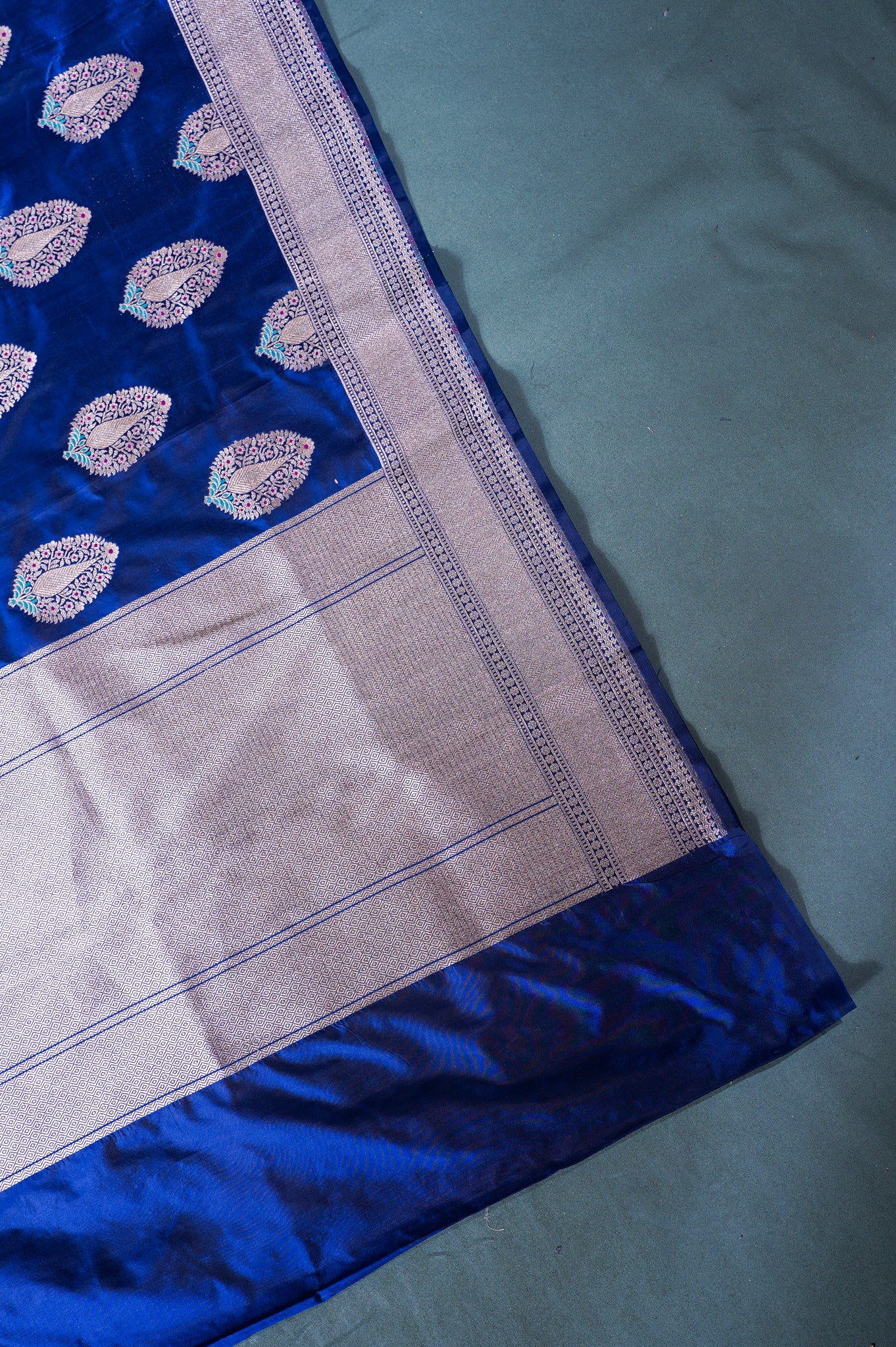"VIRASAT 03A" Banarasi Royal Blue Pure Handloom Katan Silk Saree Featuring All Over Meenakari Buta Motifs (Celebrity Edition)