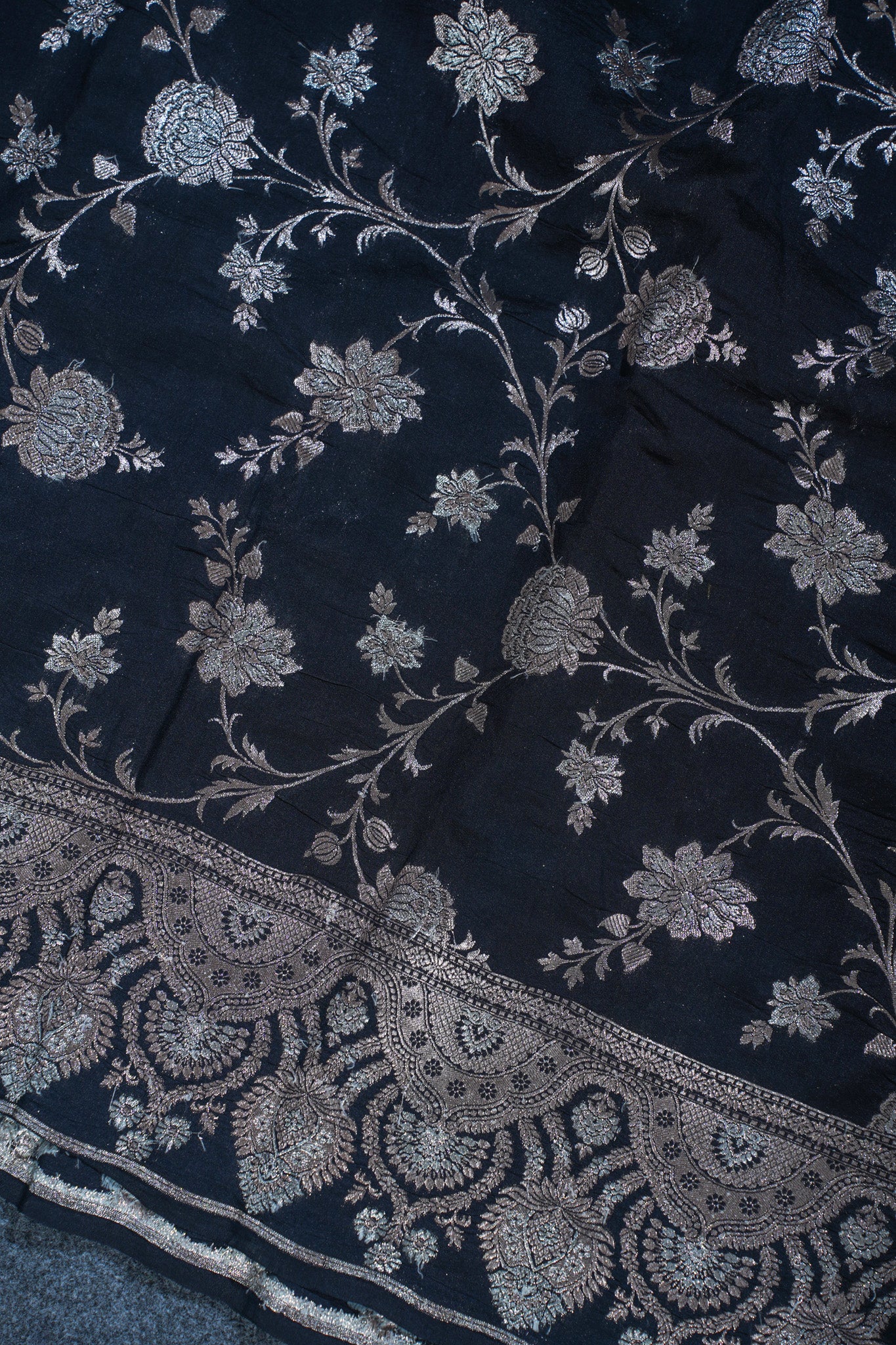 "VIRASAT 144" Black Pure Banarasi Silk Saree With Golden Zari Work