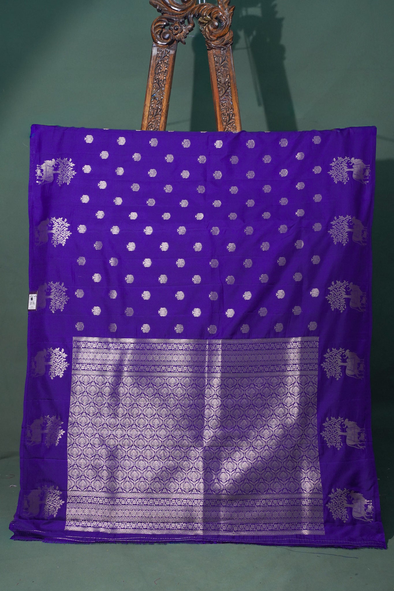 UTSAV BANARAS 326: Deep Violet Banarasi Raw Silk Saree with Small Zari Buti, Zari Pallu & Animal Border