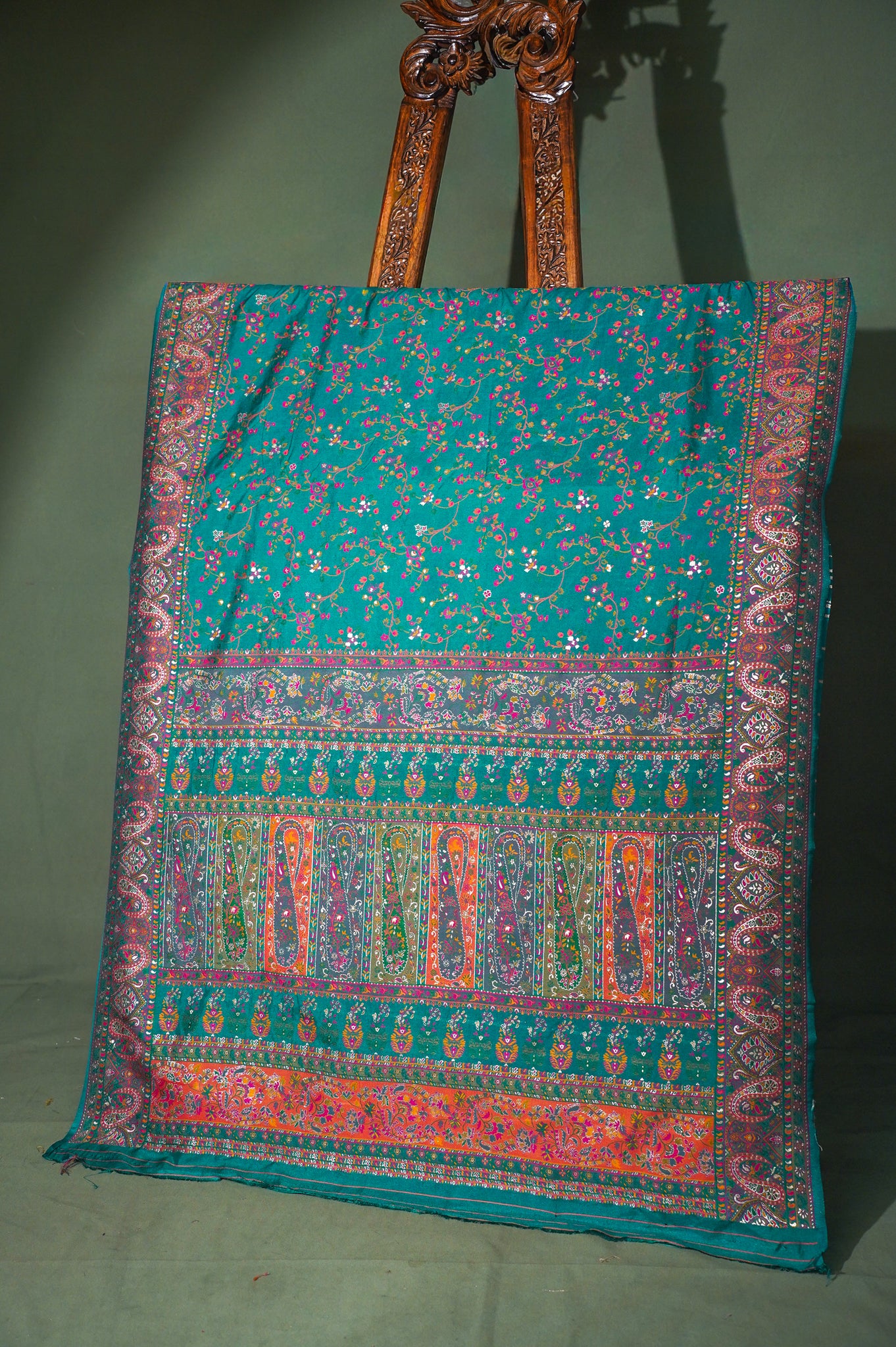 WAAH BANARAS 075: Sea Green Pashmina Silk Saree with Artistic Meenakari Work With Beautiful Pallu