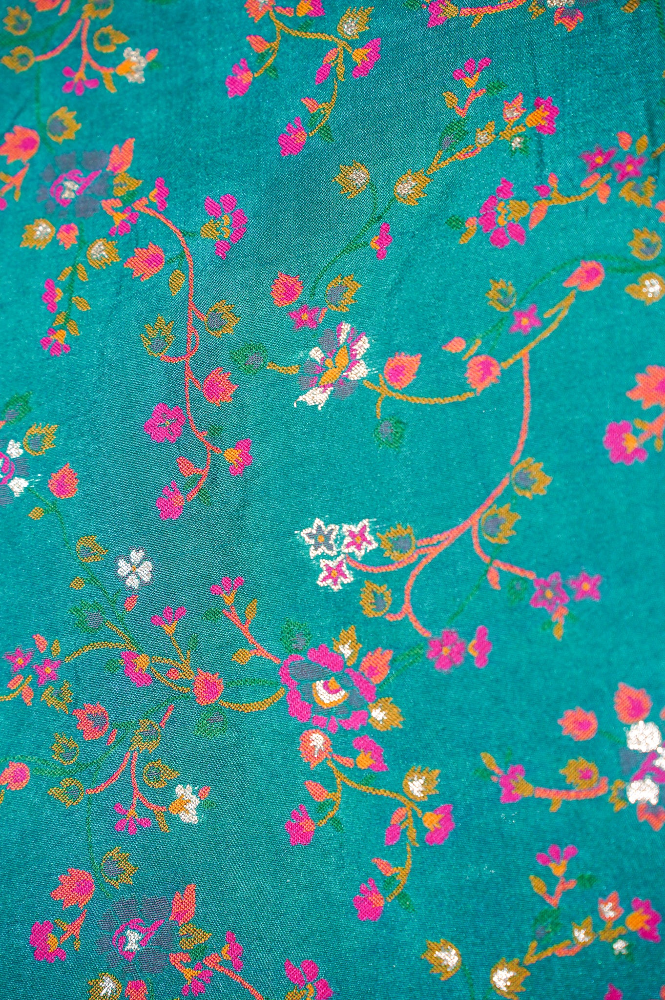 WAAH BANARAS 075: Sea Green Pashmina Silk Saree with Artistic Meenakari Work With Beautiful Pallu