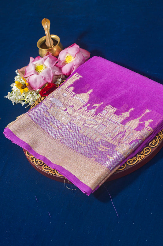 Saudamini Purple Kashi Ghat Pattern Banarasi Silk Saree