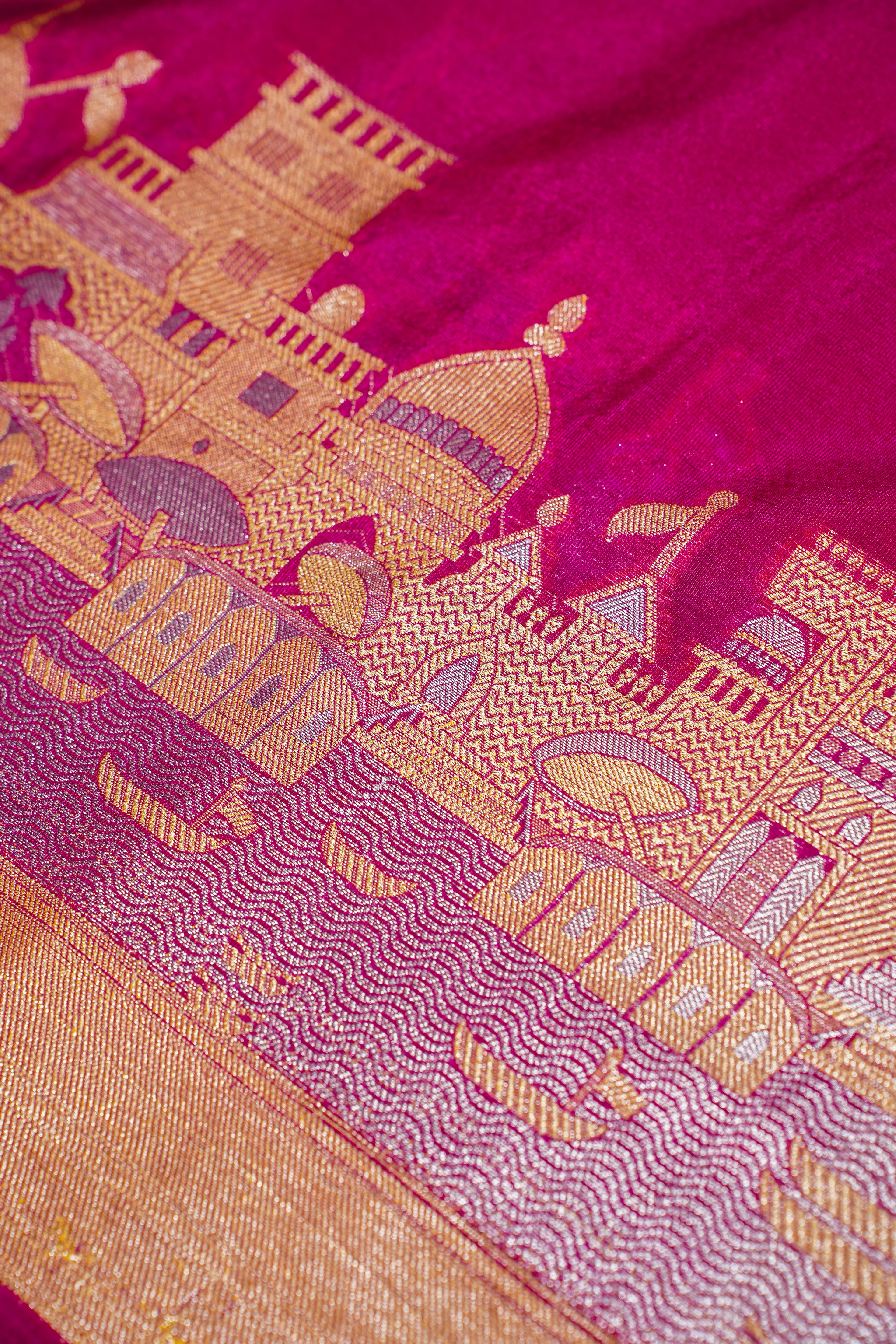 "UTSAV BANARAS 003B" Banarasi Pink Kashi Ghat Pattern Silk Saree