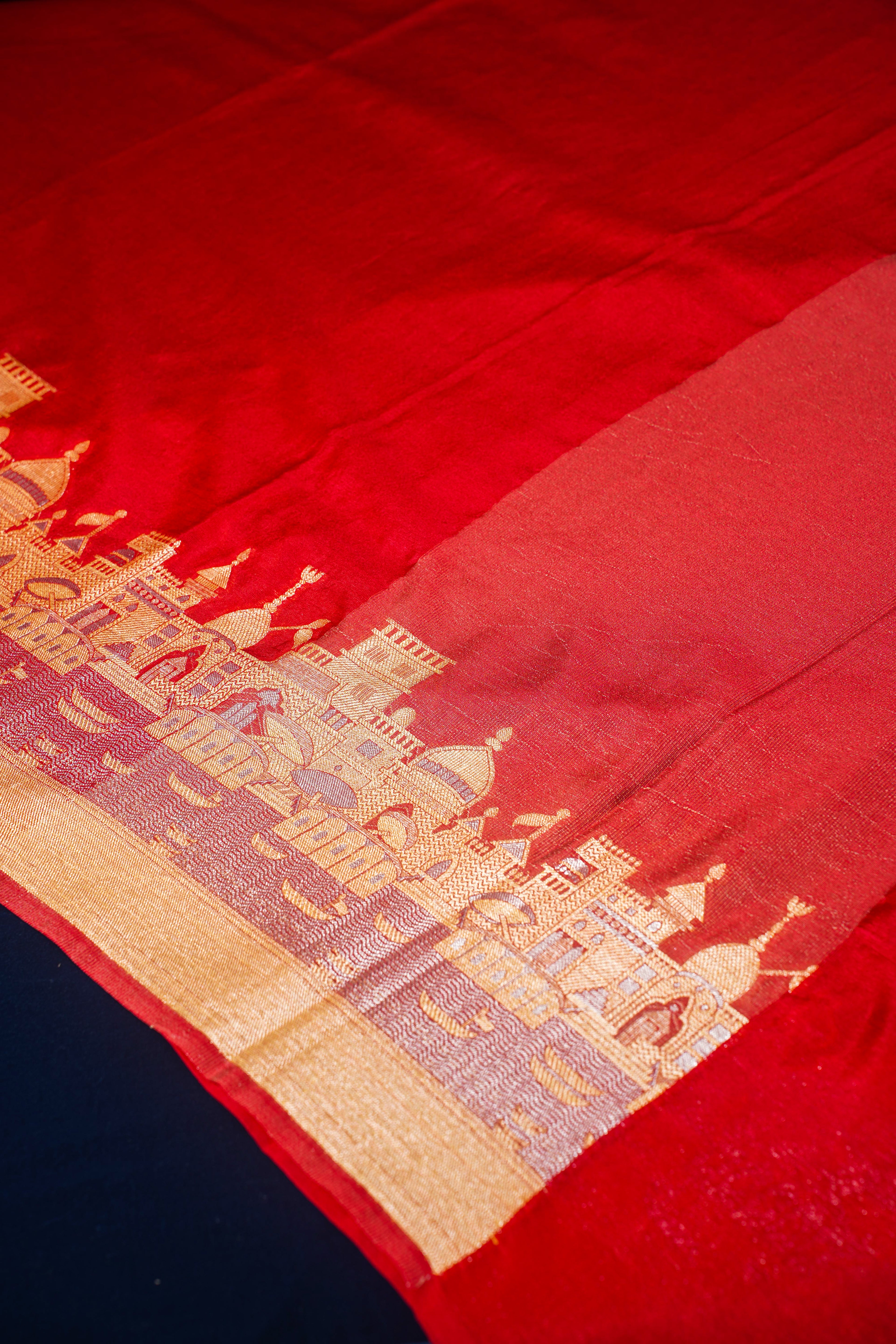 "UTSAV BANARAS 003A" Banarasi Red Kashi Ghat Pattern Silk Saree