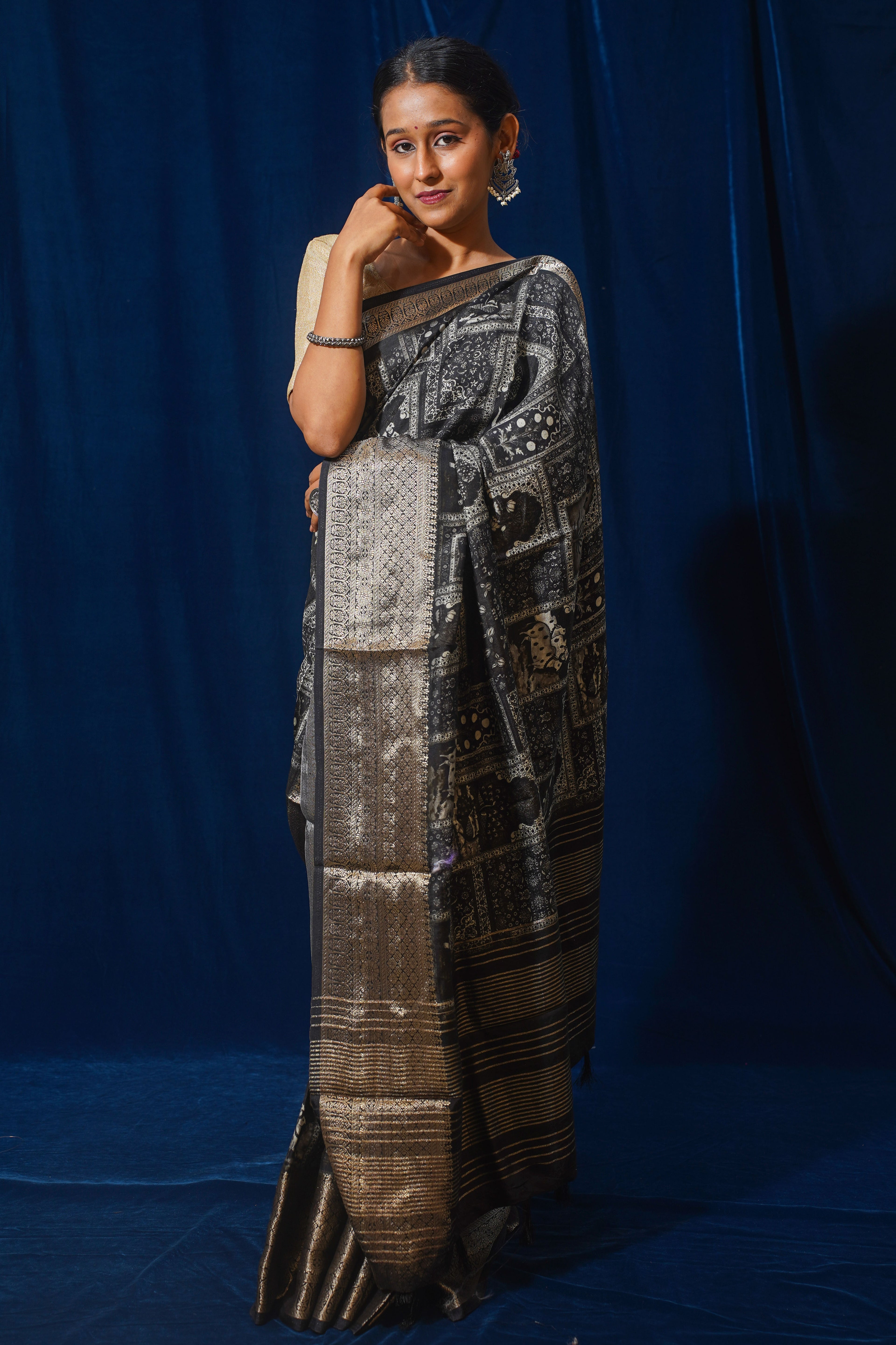 Kalavati Natural Moonga Georgette Saree With Handloom Border