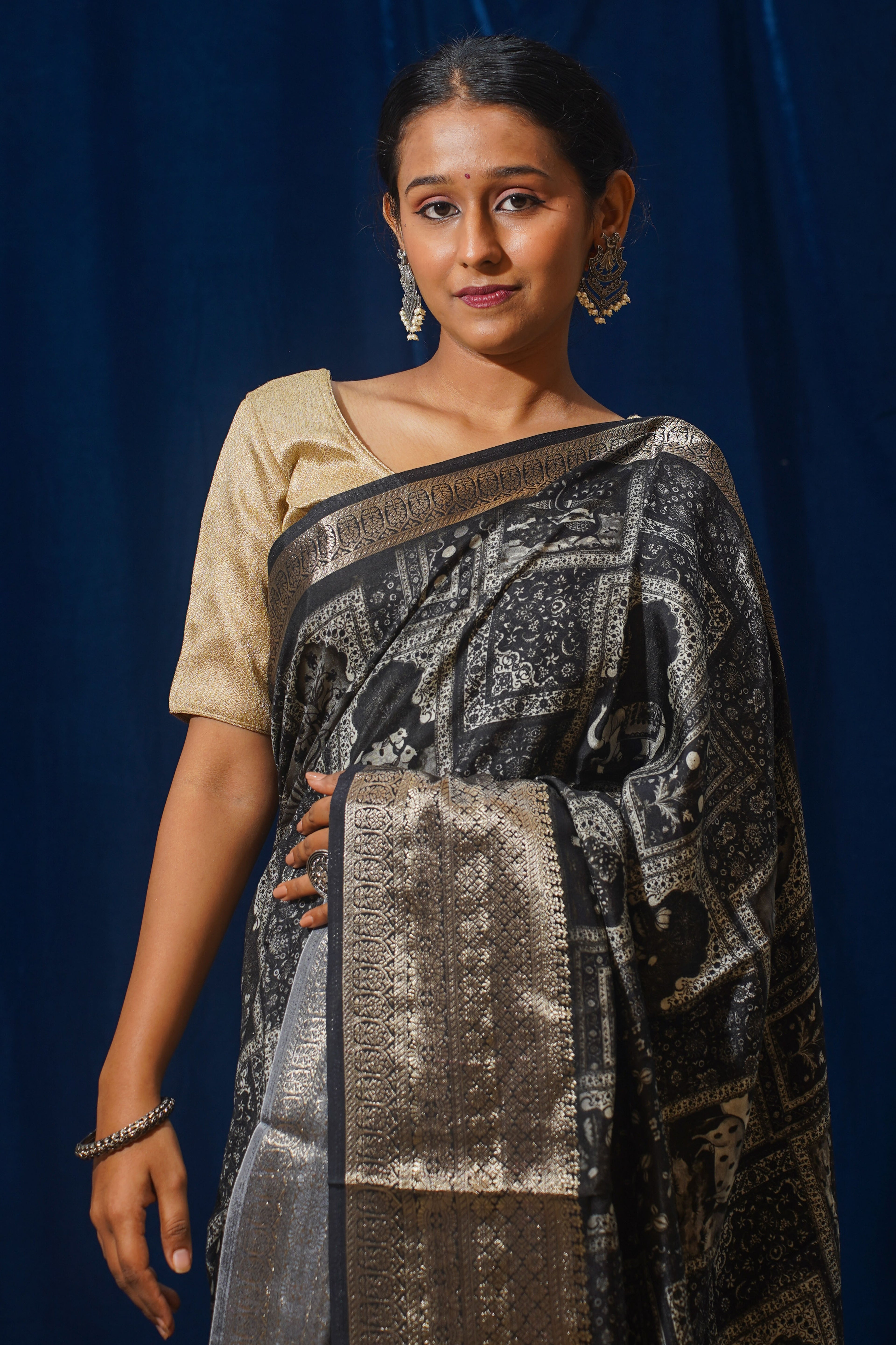 Kalavati Natural Moonga Georgette Saree With Handloom Border
