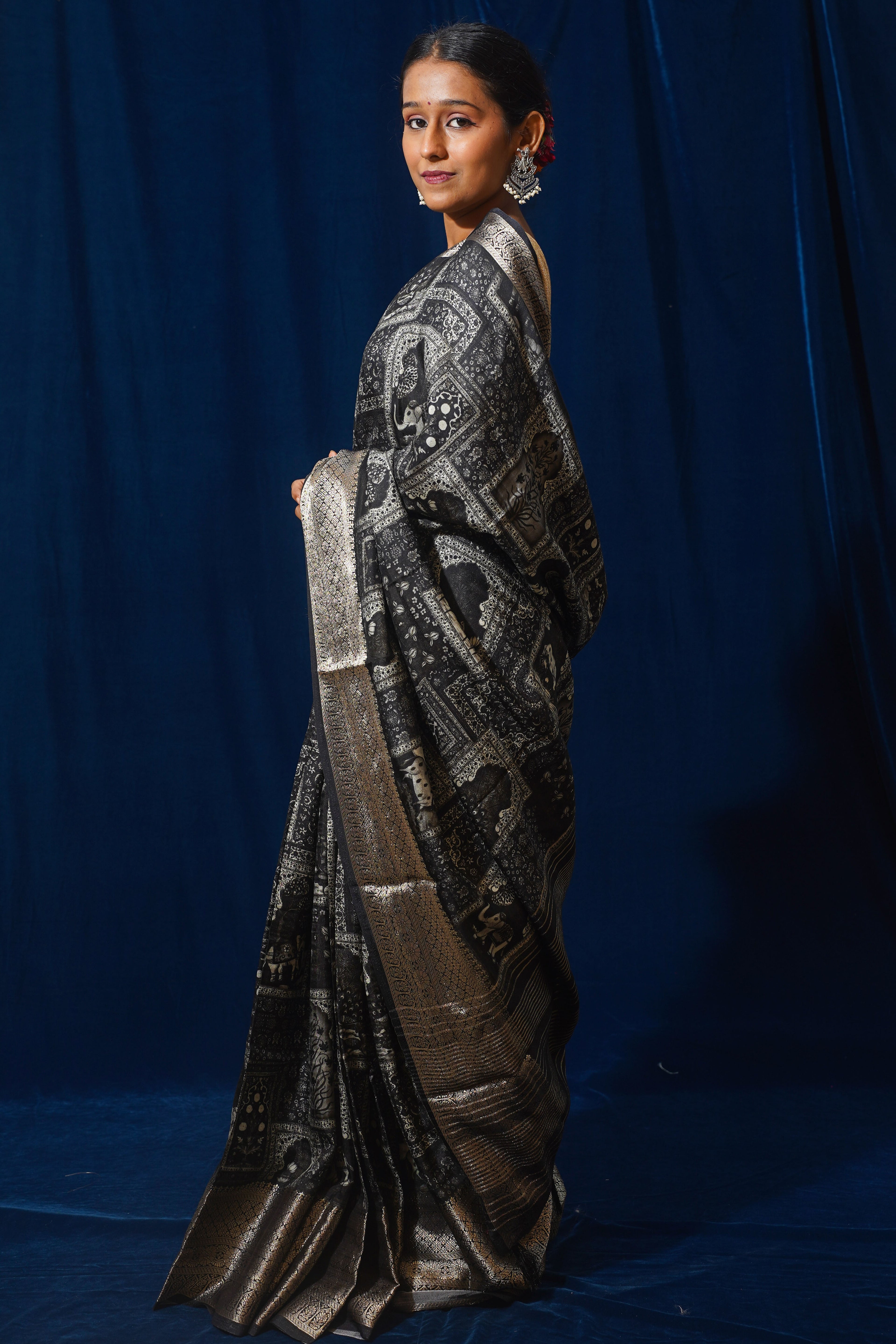 Kalavati Natural Moonga Georgette Saree With Handloom Border