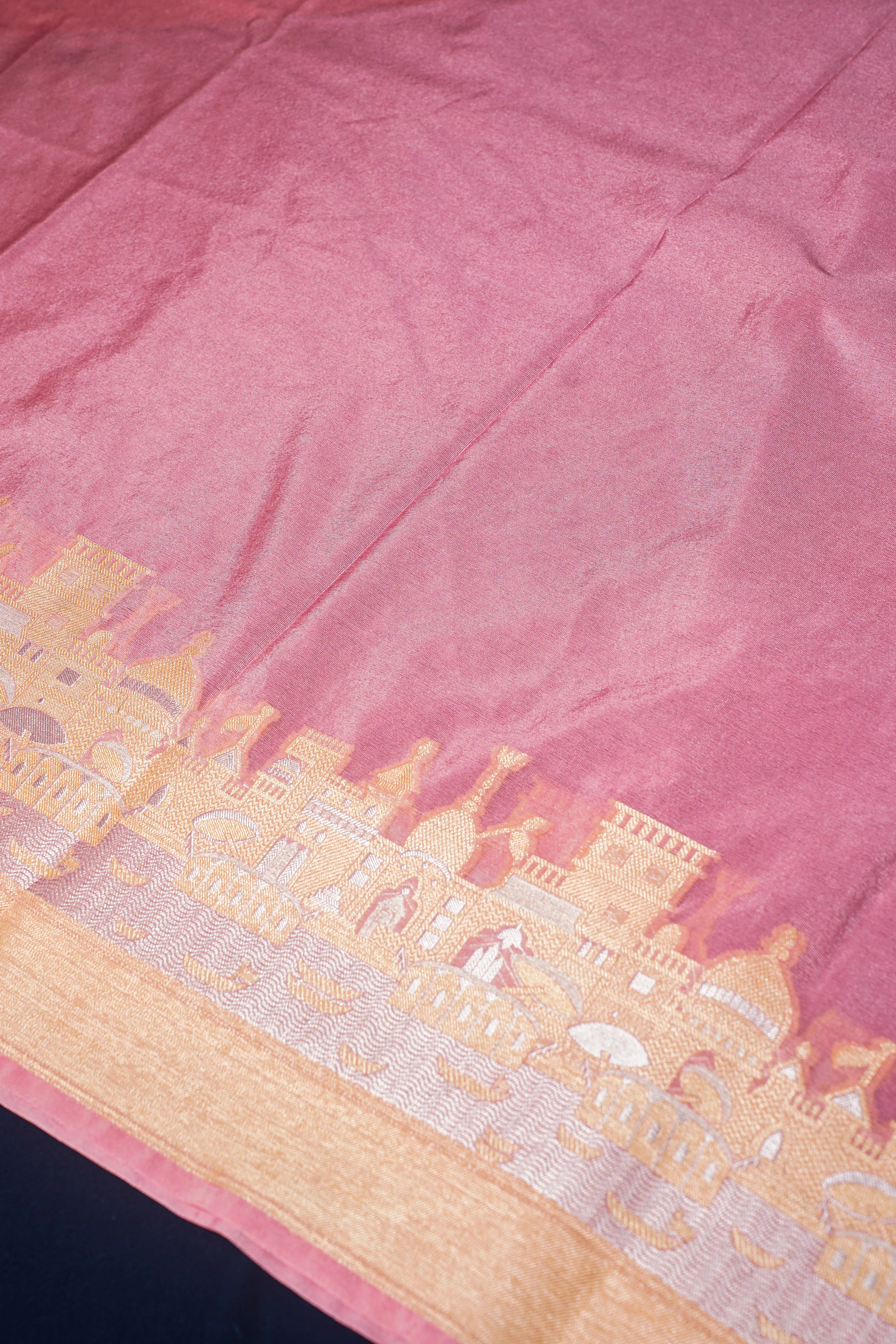 "UTSAV BANARAS 003C" Banarasi Light Pink Kashi Ghat Pattern Silk Saree