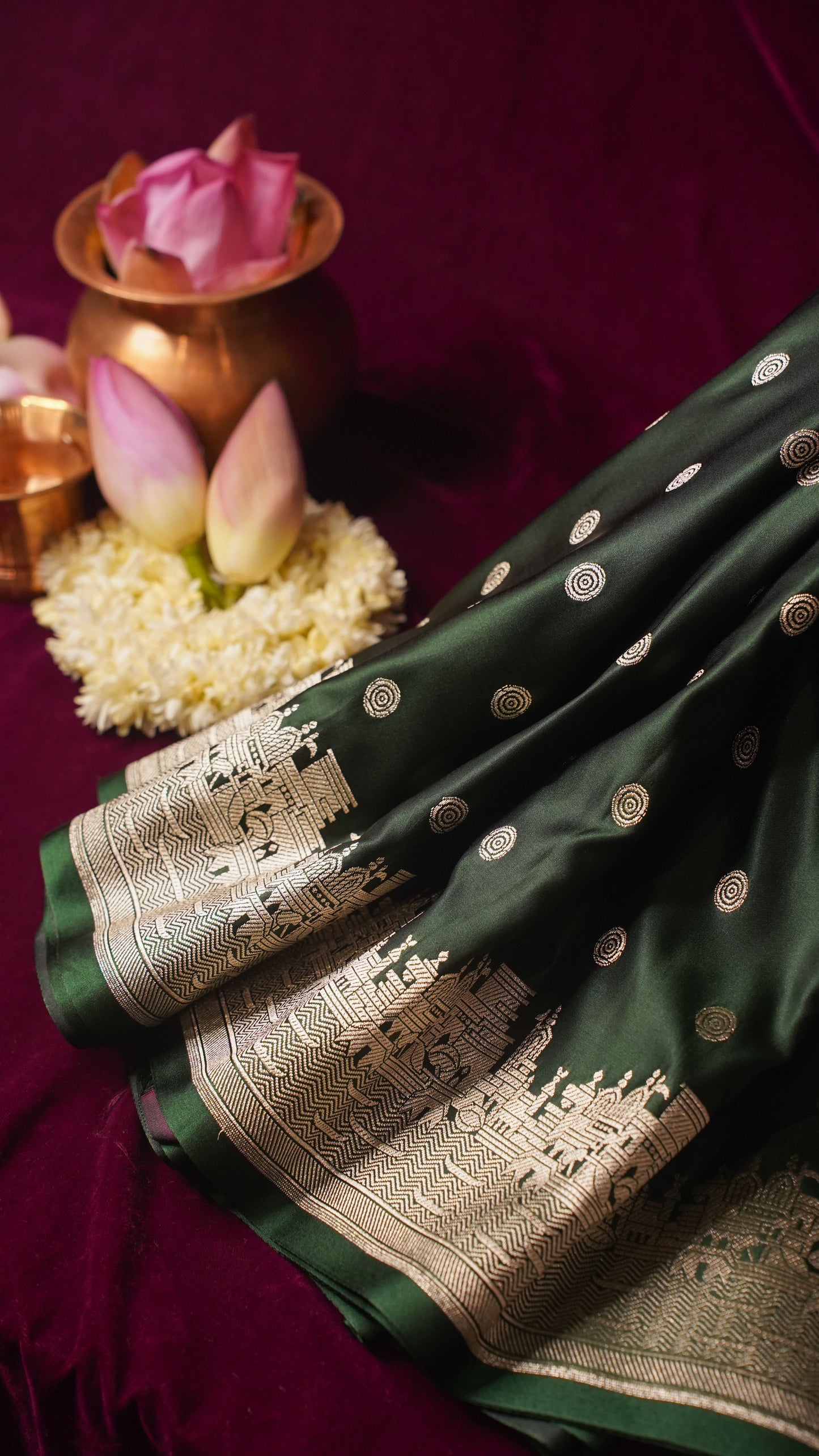 Banarasi Pure Massaru silk saree with Ghat Border