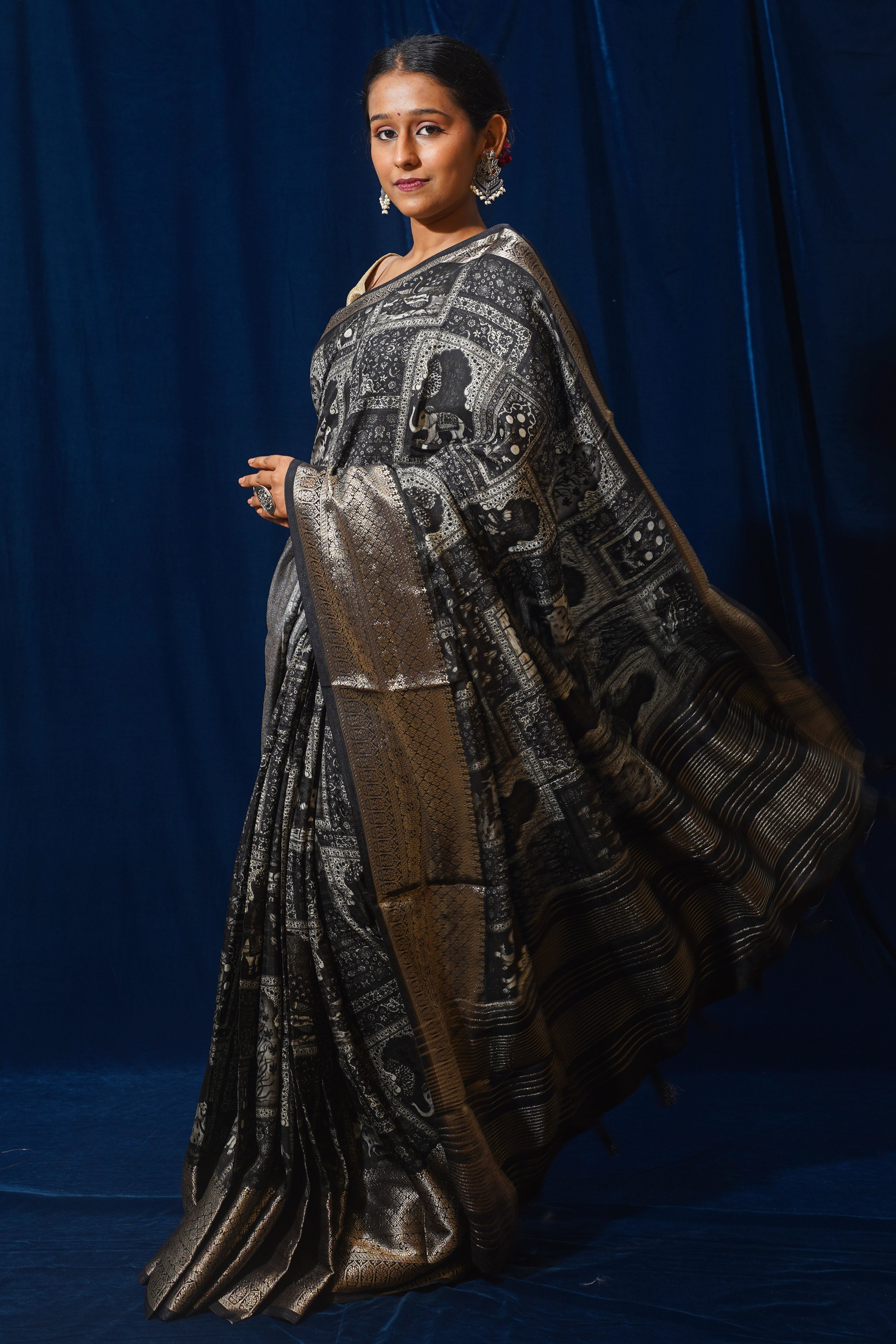Kalavati Natural Moonga Georgette Saree With Handloom Border