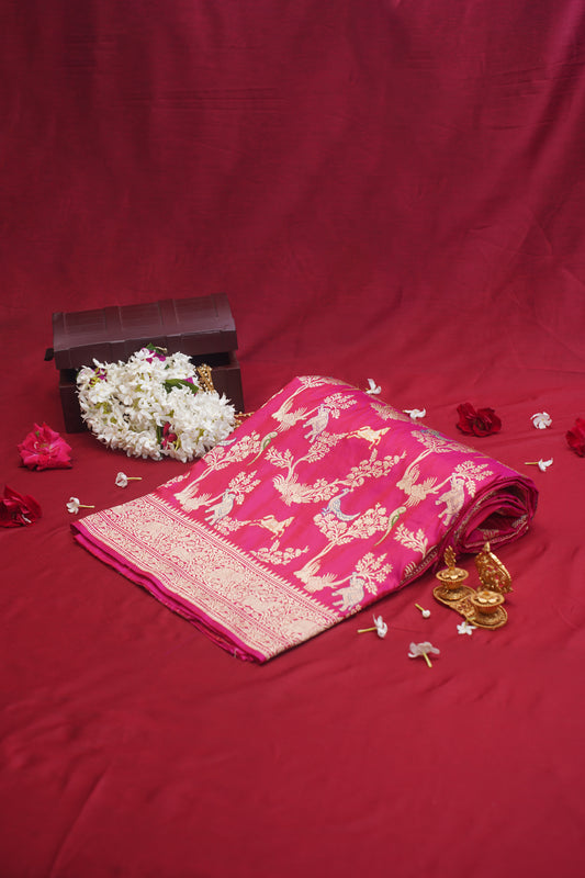 "VIRASAT 002" Dark Pink Pure Kadwa Banarasi Handloom Saree