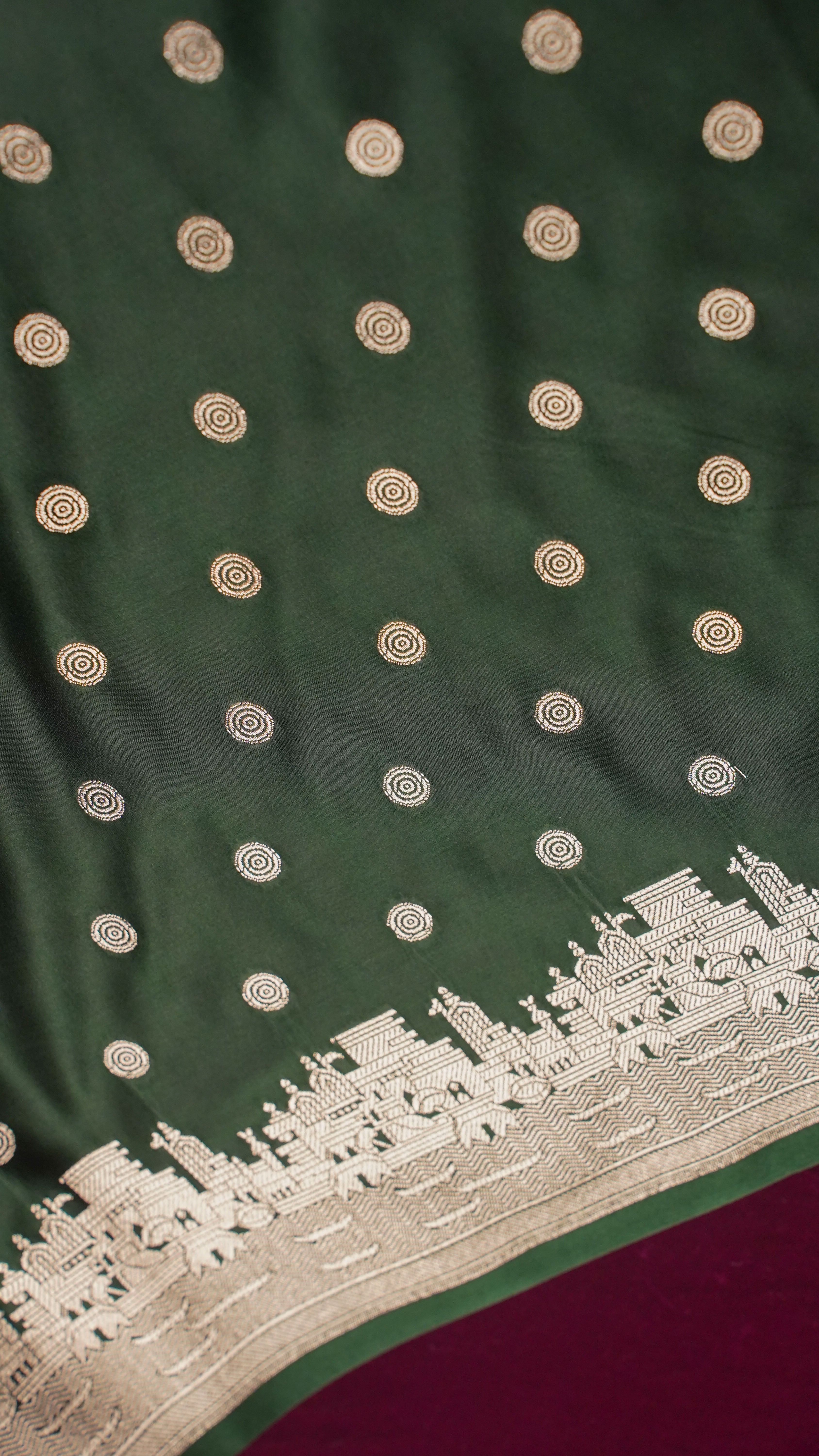 "WAAH BANARAS 055F" Banarasi Pure Mashru silk saree with Ghat Border