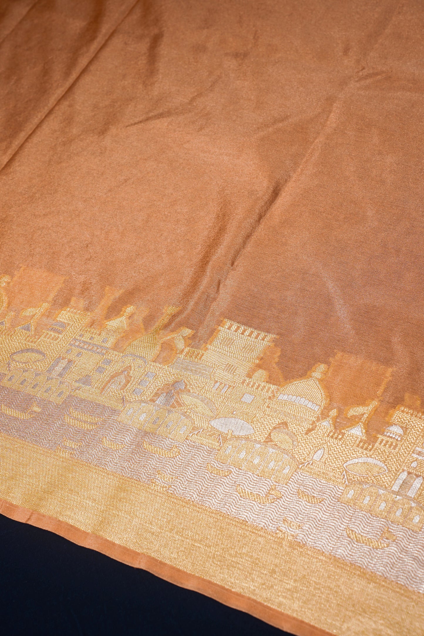 Shriji Peach Kashi Ghat Pattern Banarasi Silk Saree