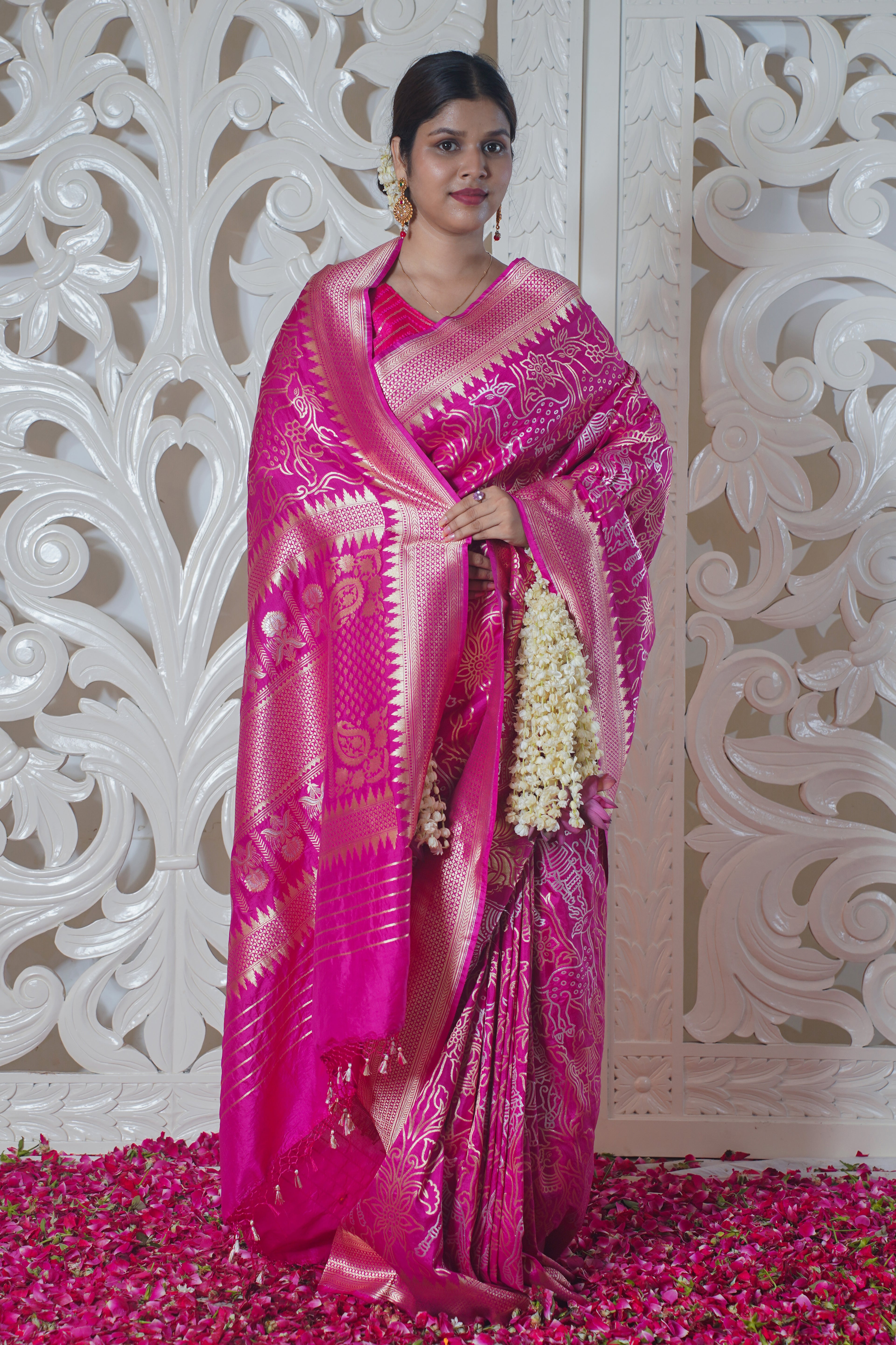 "Virasat 139" Pink Pure Banarasi Silk Saree With Jaal Work