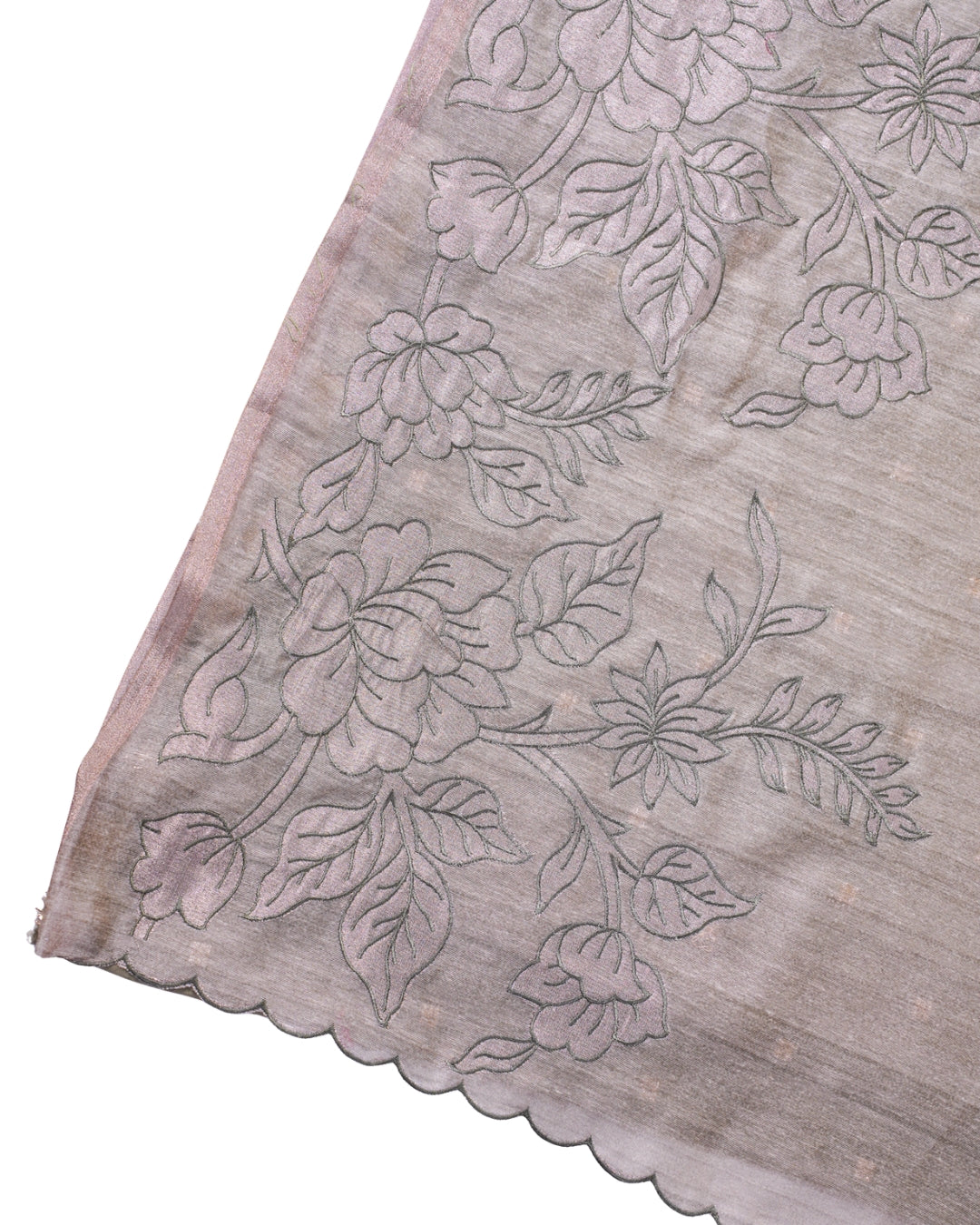 "UTSAV BANARAS 483" Banarasi Taupe Beige Linen Silk Saree With Pencil Sketch Floral Embroidery