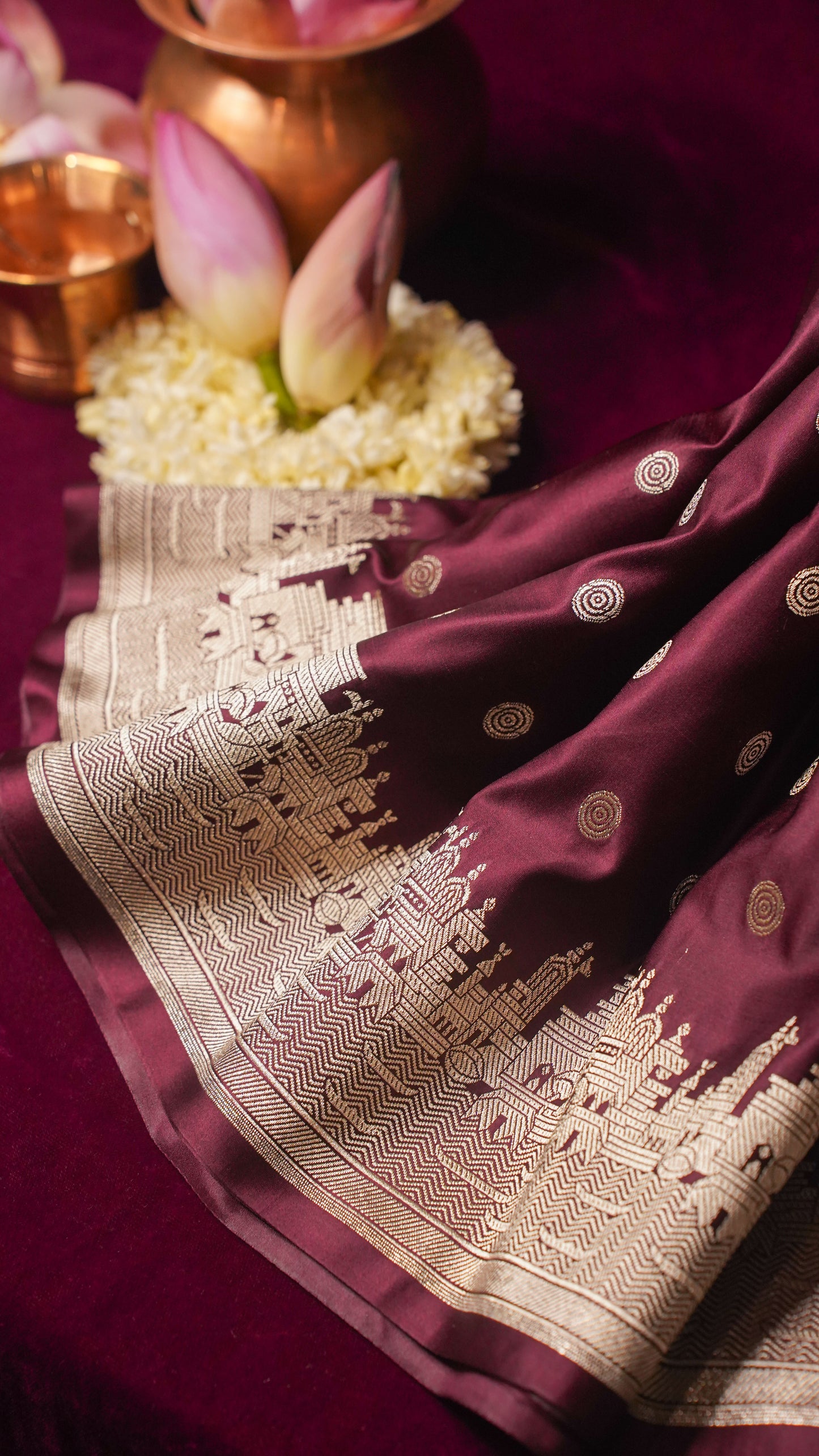 Banarasi Pure Massaru silk saree with Ghat Border