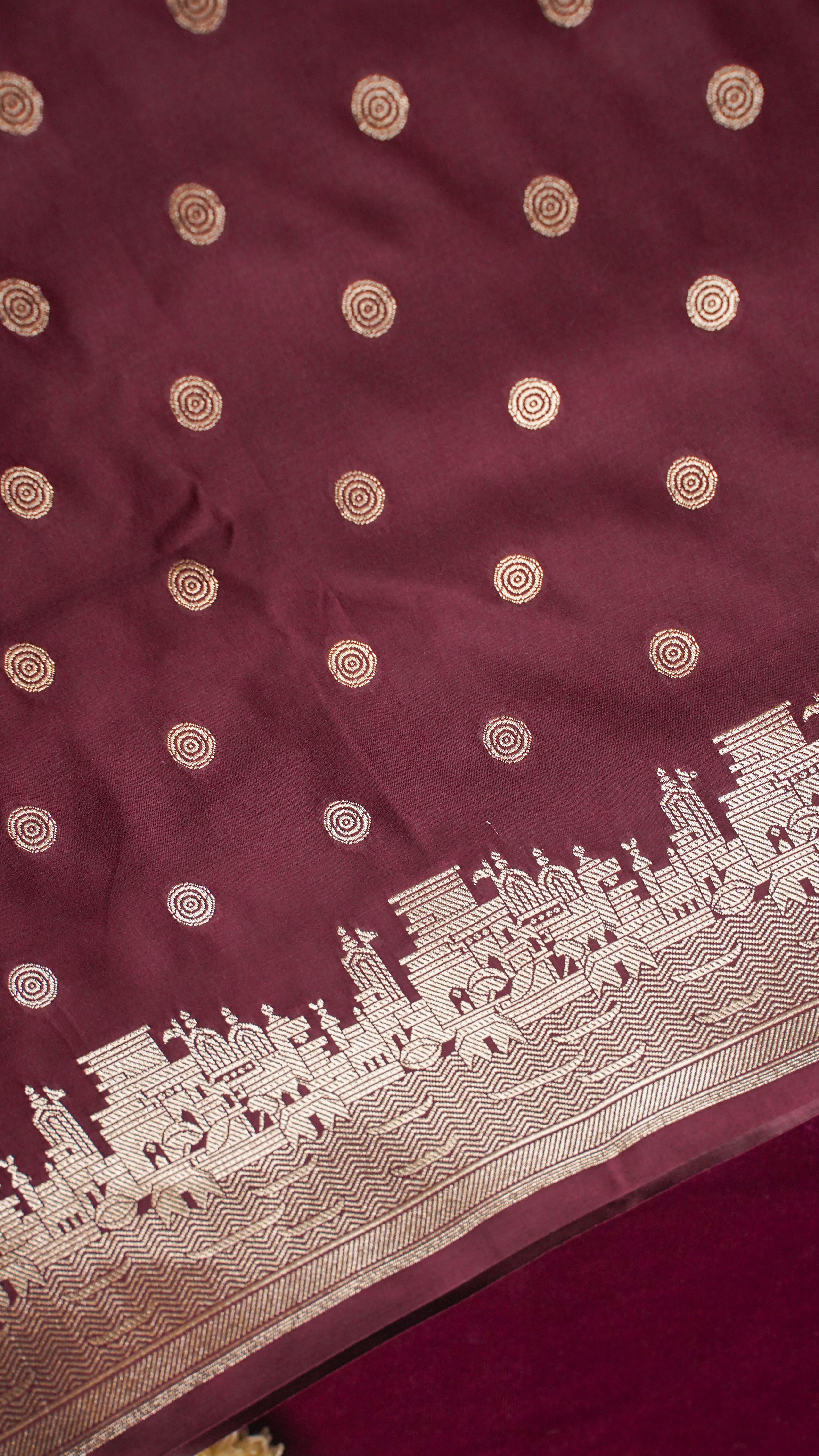 "WAAH BANARAS 055G" Banarasi Pure Mashru silk saree with Ghat Border