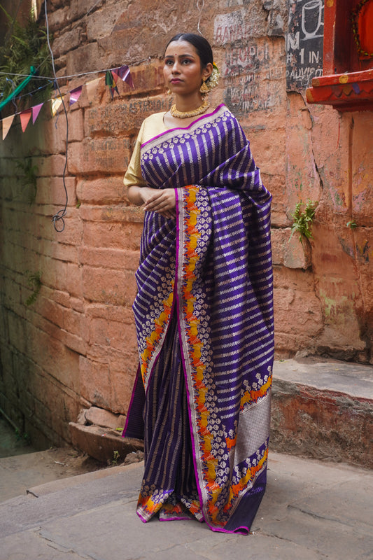 "VIRASAT 117" Dark Purple Pure Kadwa Banarasi Handwoven Saree