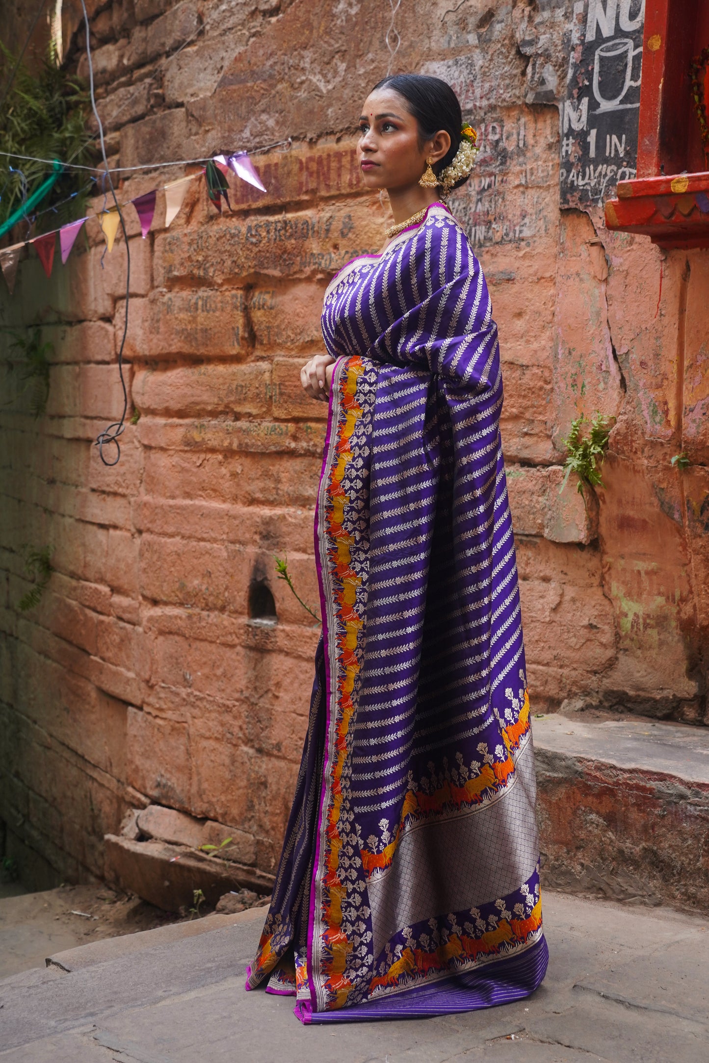 Yamuna Dark Purple Pure Kadwa Banarasi Handwoven Saree
