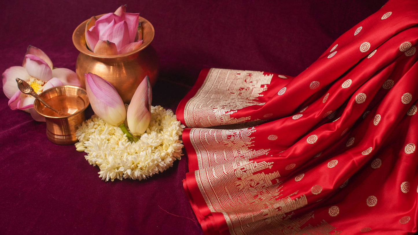 Banarasi Pure Massaru silk saree with Ghat Border