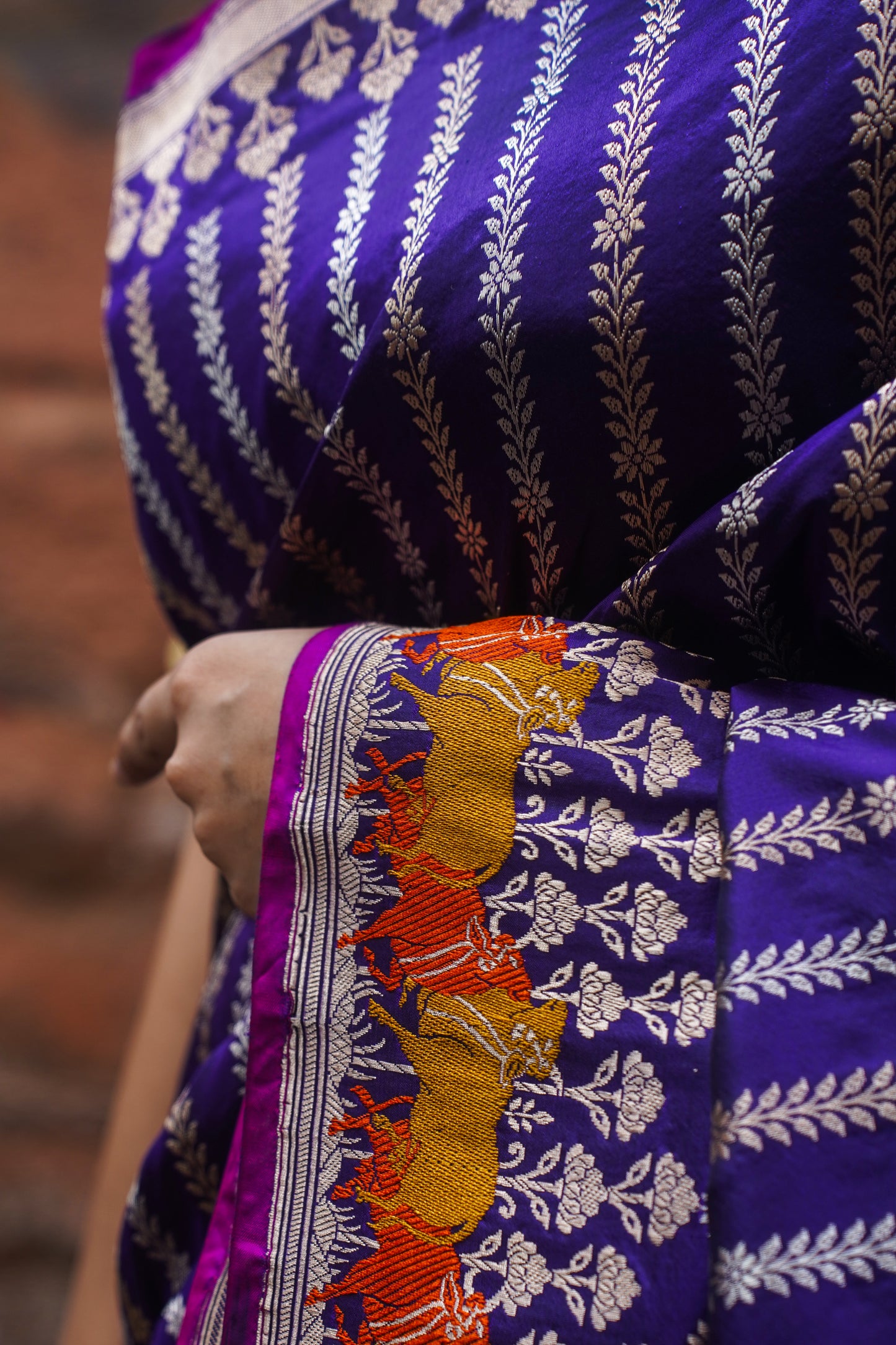 Yamuna Dark Purple Pure Kadwa Banarasi Handwoven Saree