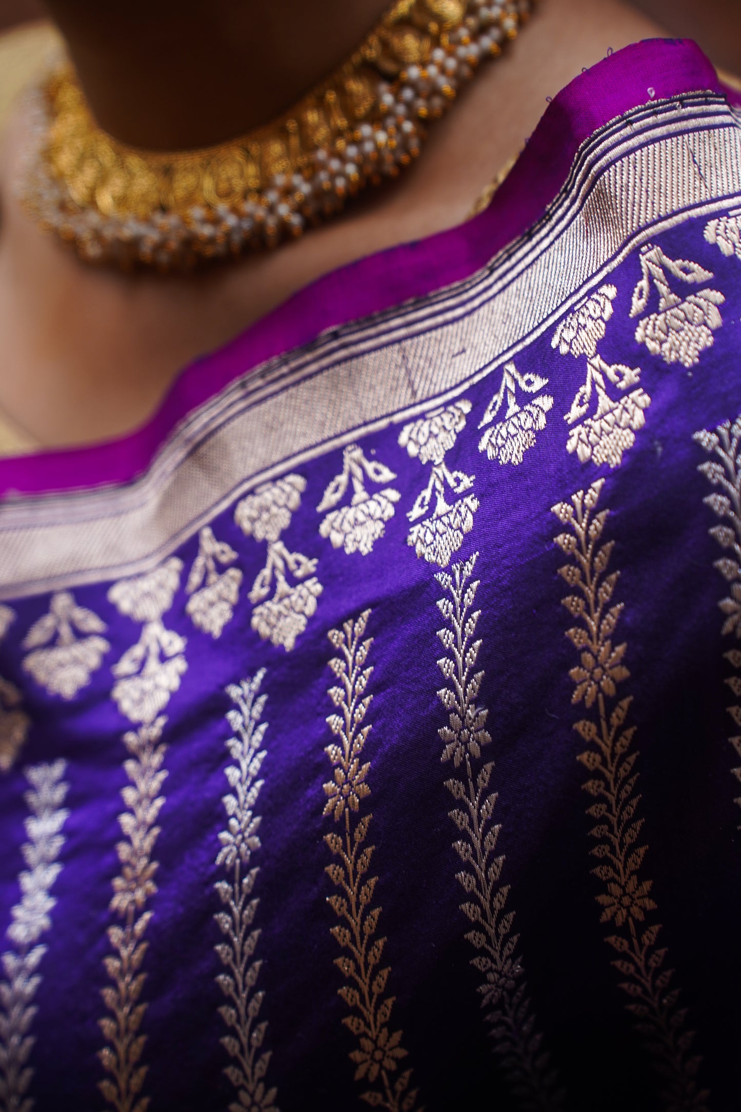 Yamuna Dark Purple Pure Kadwa Banarasi Handwoven Saree