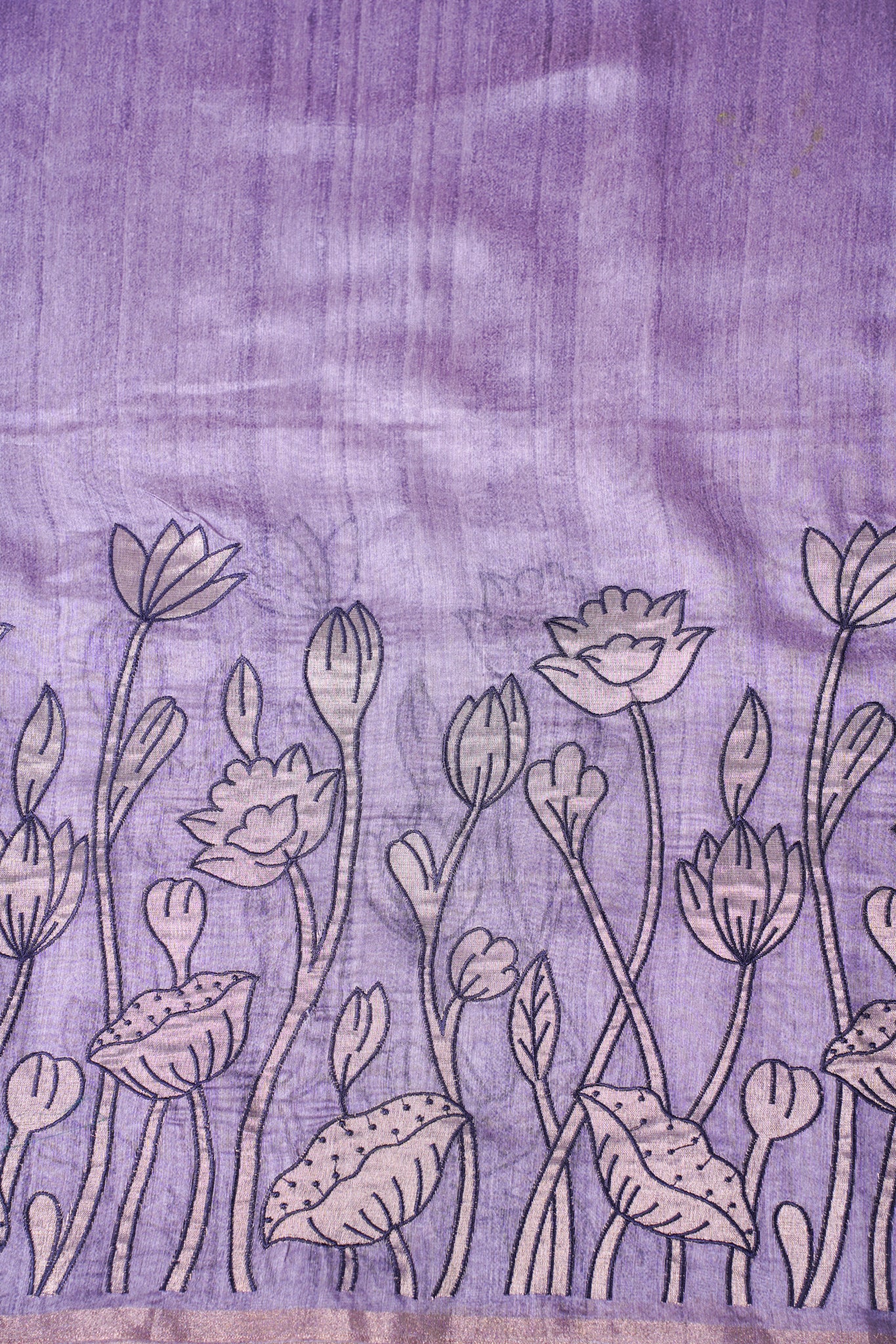"UTSAV BANARAS 484" Banarasi Lavender-Grey Linen Silk Saree With Pencil Sketch Floral Embroidery