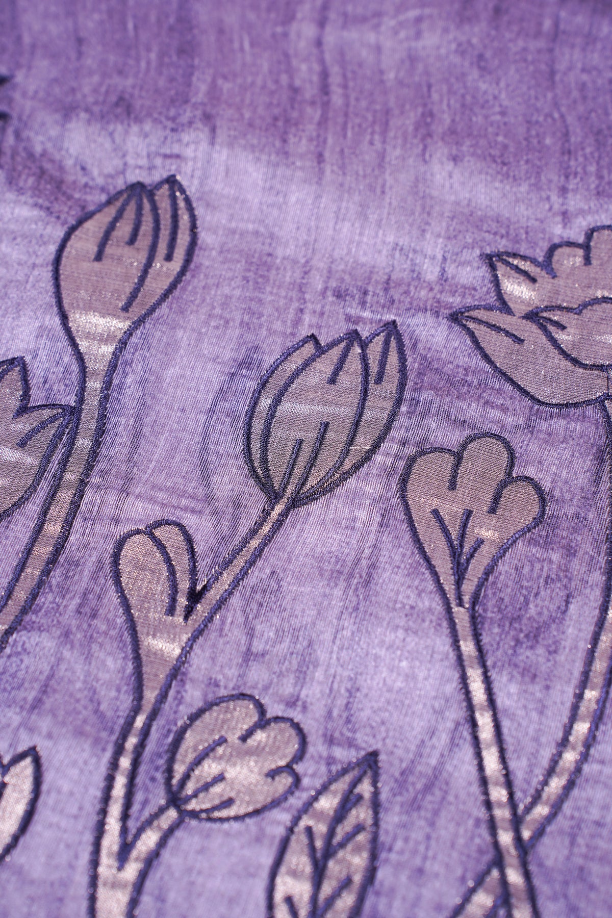 "UTSAV BANARAS 484" Banarasi Lavender-Grey Linen Silk Saree With Pencil Sketch Floral Embroidery