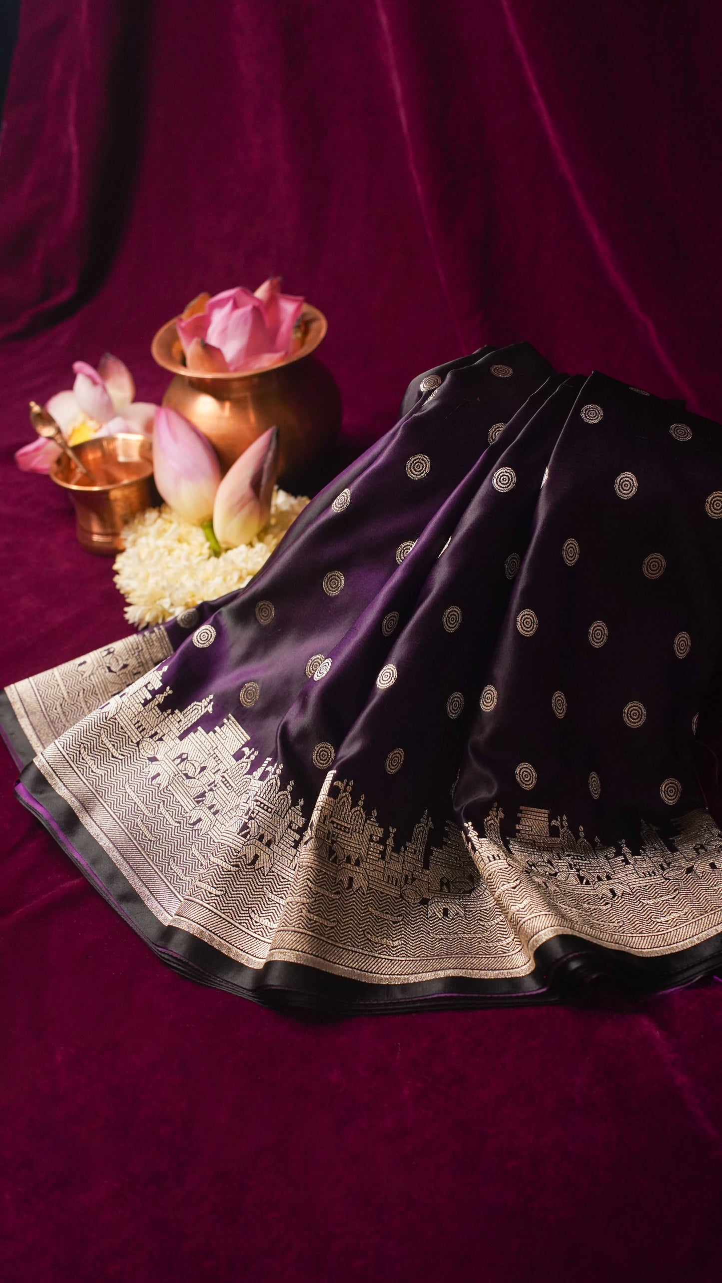 Banarasi Pure Massaru silk saree with Ghat Border