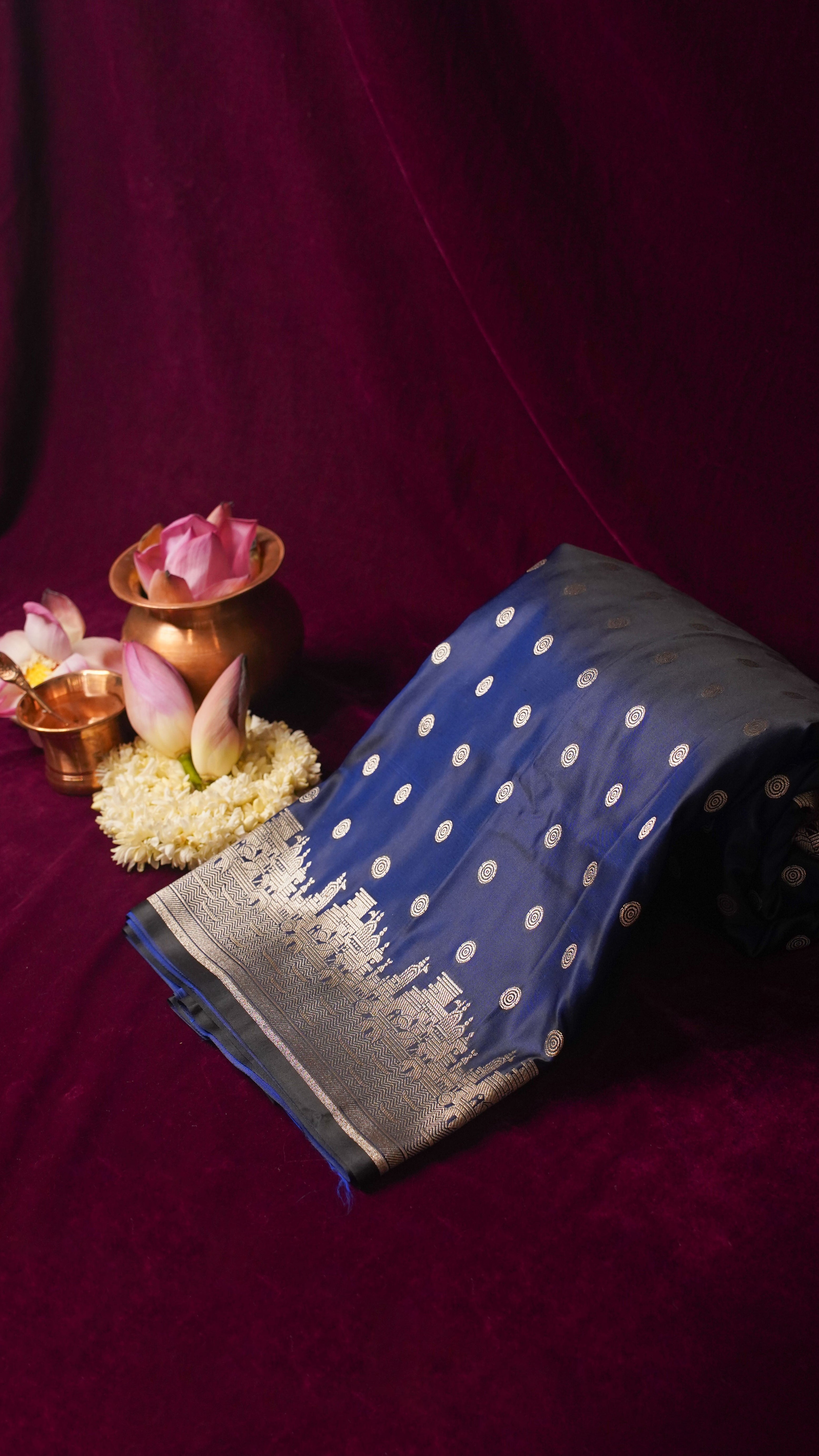 Waah Banaras 055B: Banarasi Pure Mashru silk saree with Ghat Border
