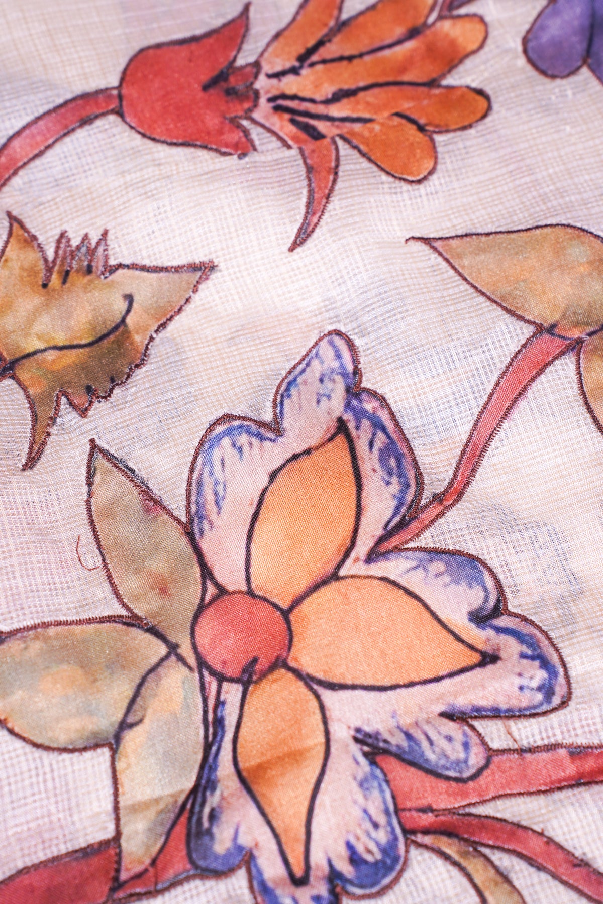 "UTSAV BANARAS 347" Banarasi Cream Munga Silk Saree With Multicolored Floral Applique & Hand-Painted Effect