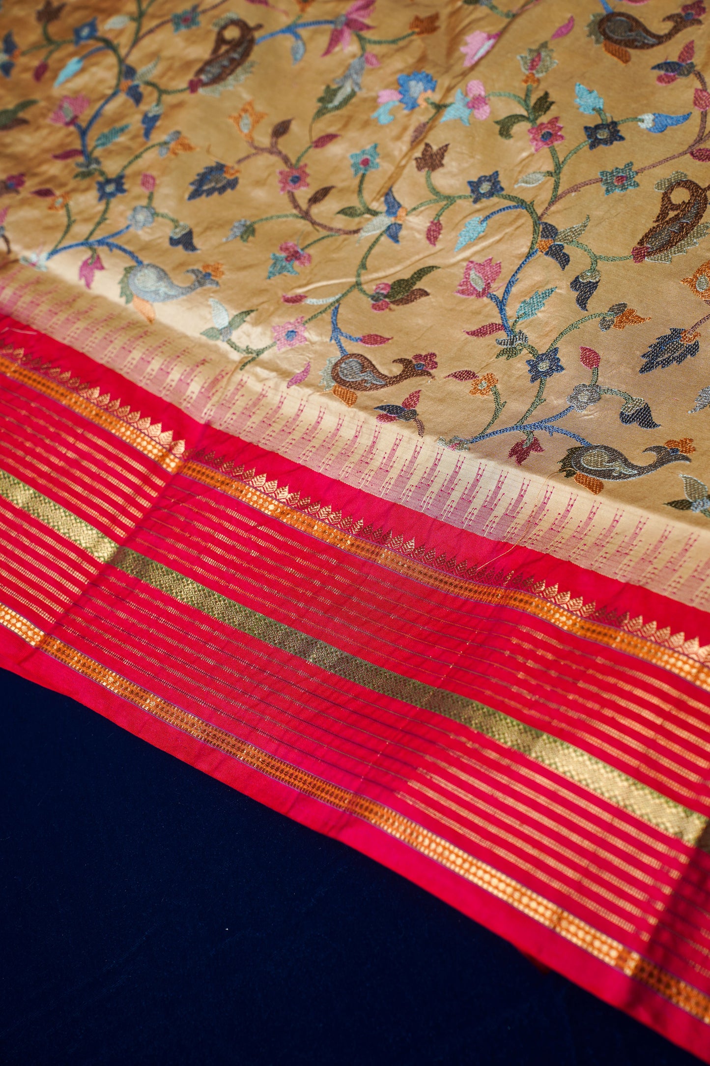 Draupadi Beige Pure Katan Silk Kanjivaram Saree