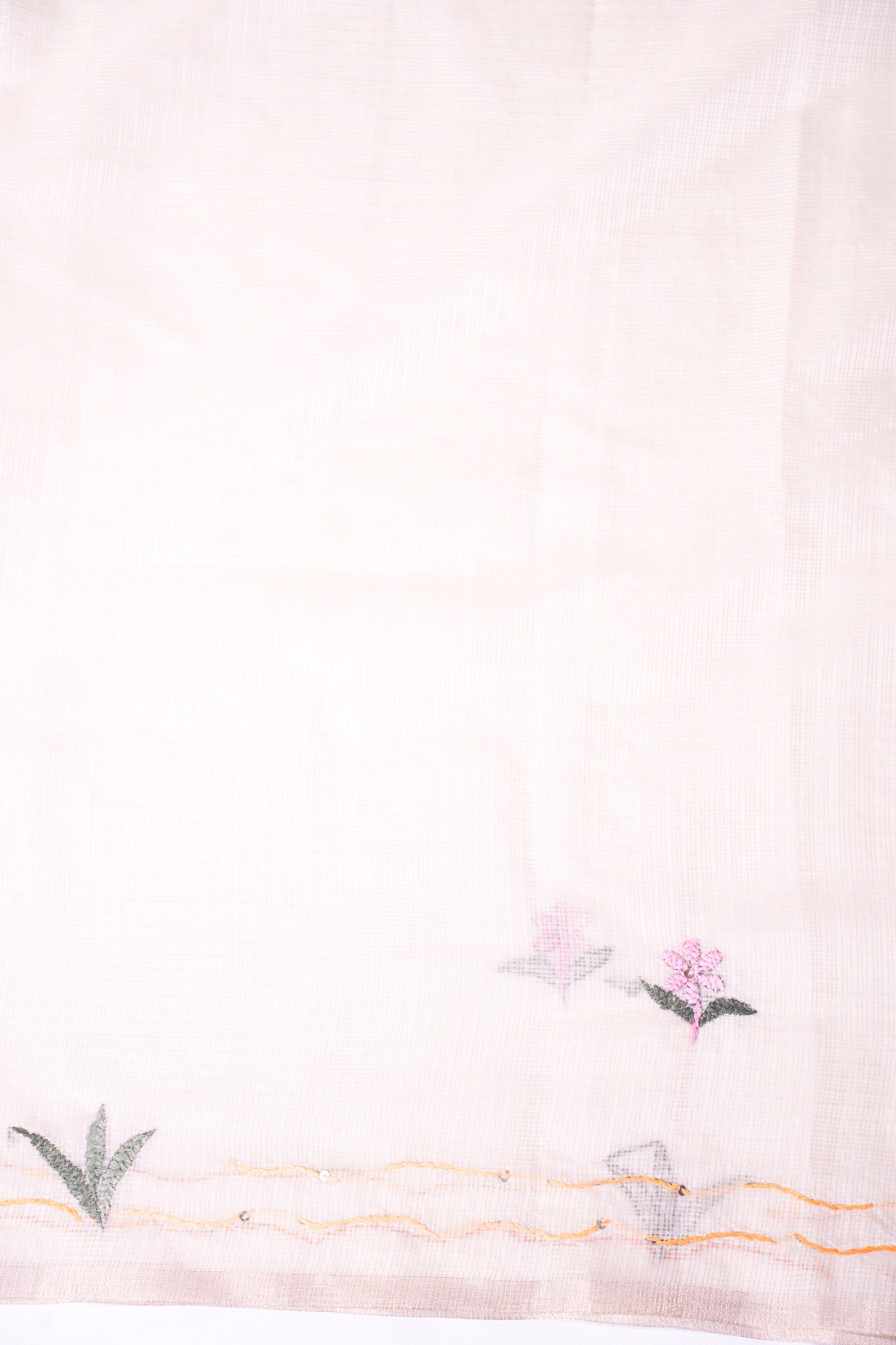 "UTSAV BANARAS 341" Banarasi Cream Munga Silk Saree With Multicolored Camel Applique Embroidery