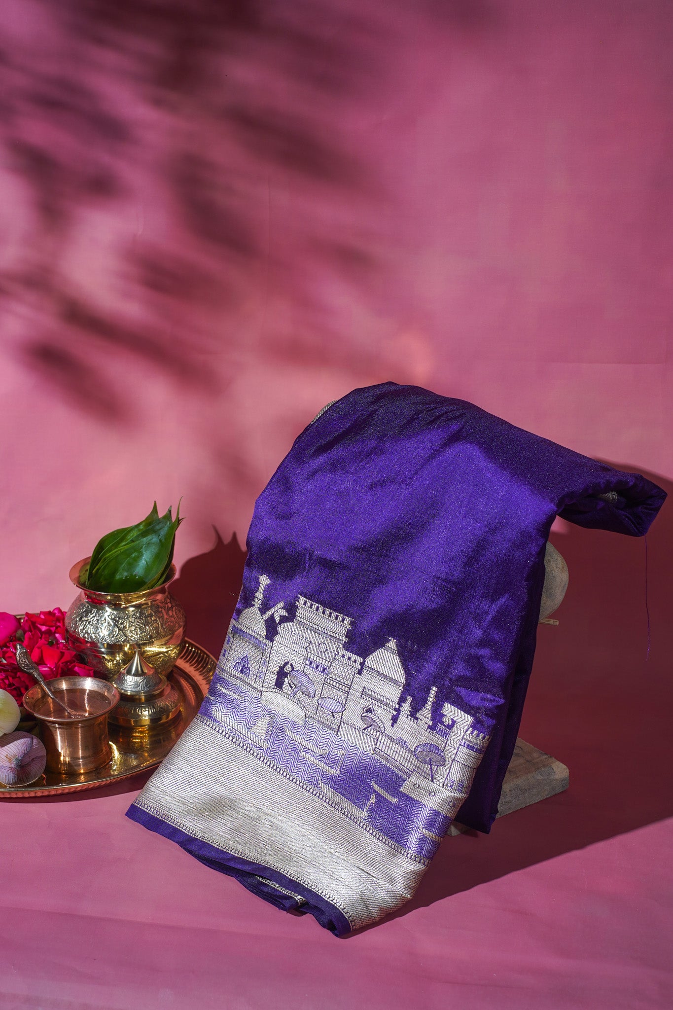 "UTSAV BANARAS 003B" Banarasi Pink Kashi Ghat Pattern Silk Saree