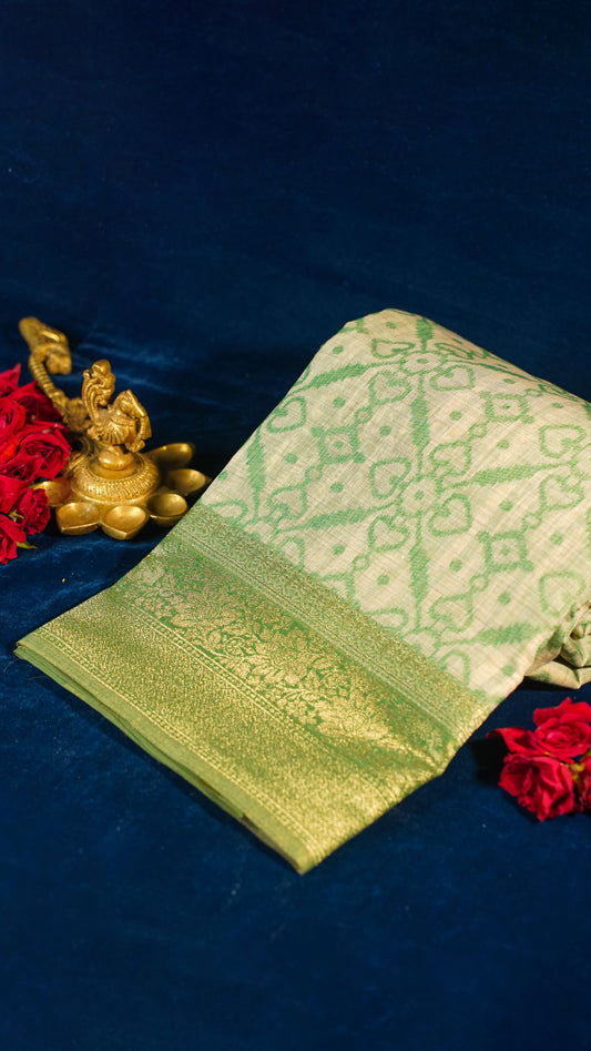 "UTSAV BANARAS 134" Banarasi Green Jamdani Cotton Silk Saree