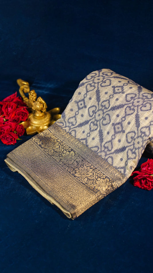 "UTSAV BANARAS 135" Banarasi Violet Blue Jamdani Cotton Silk Saree